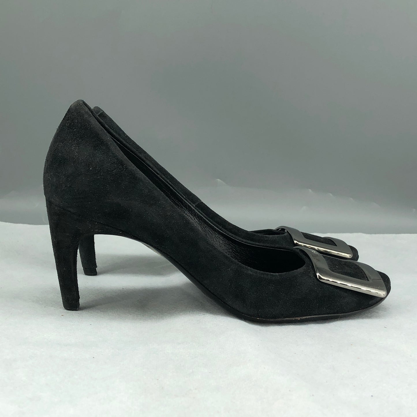 Roger Vivier Dark Grey Suede Square Metal Buckle Stiletto Pumps 35