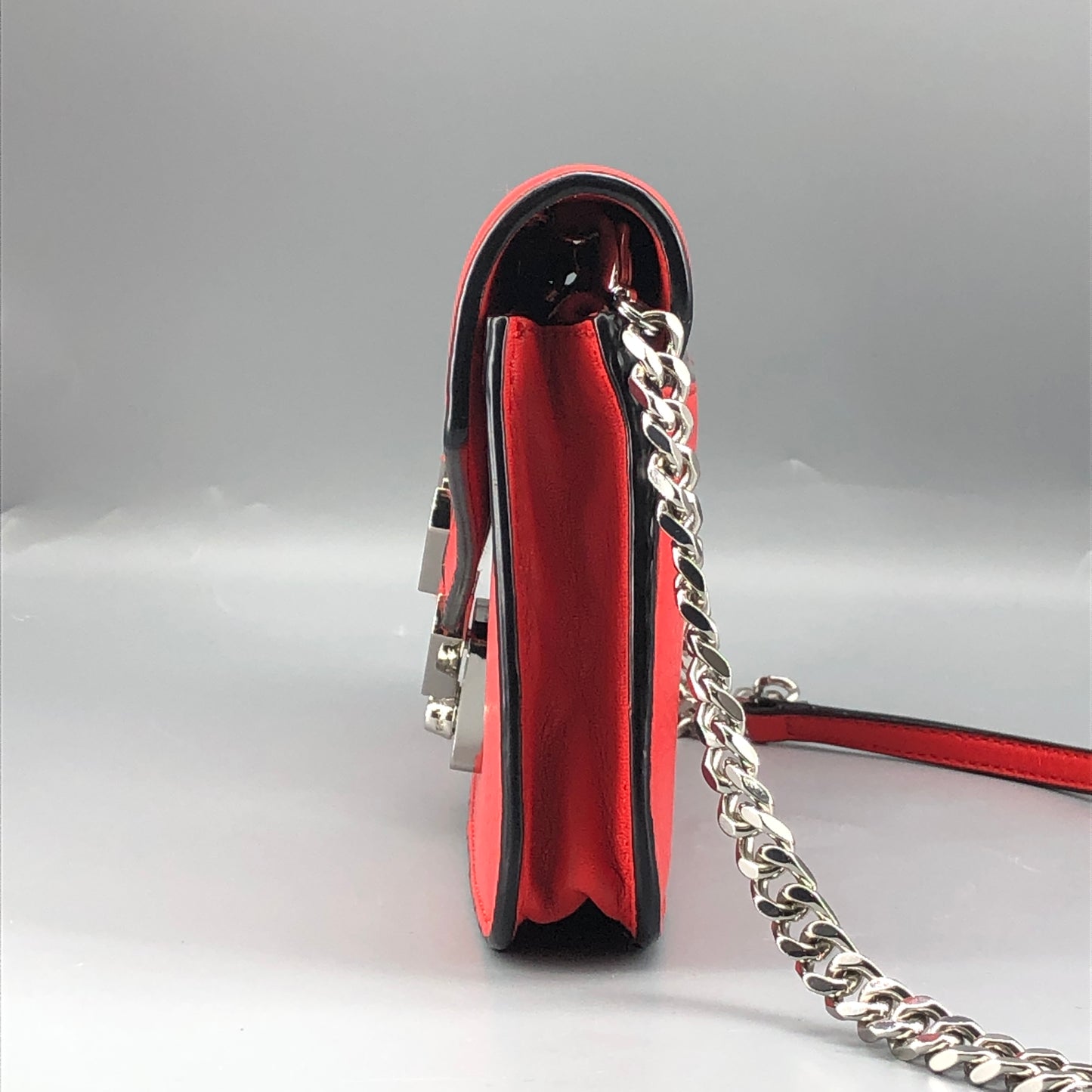 Mackage Red Leather Chevron Metal Logo Flap Crossbody Bag