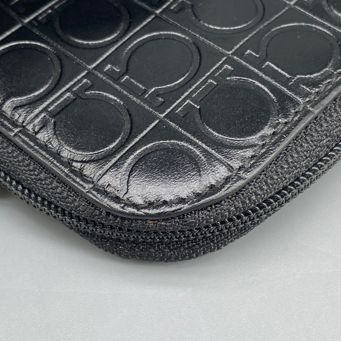 Ferragamo Black Embossed Gancini Full-Zip Mini Coin Purse