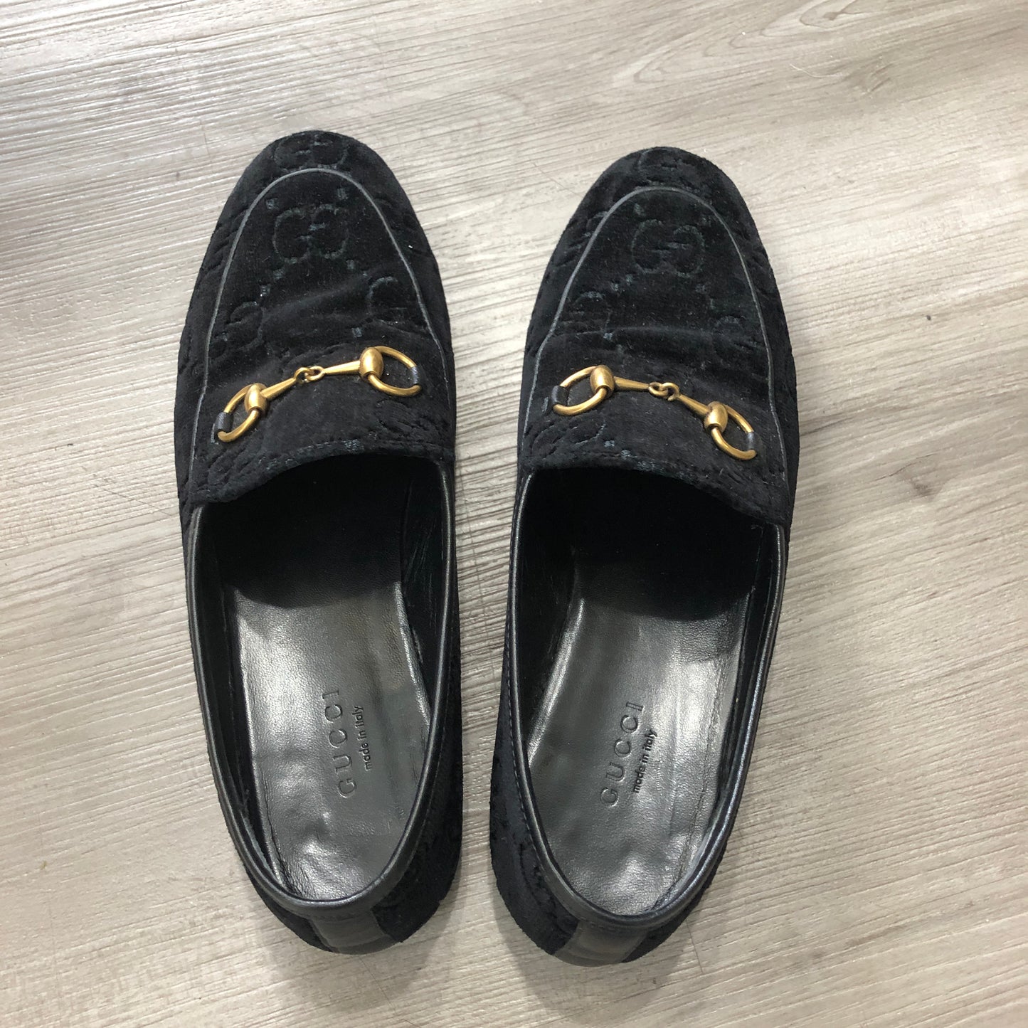 Gucci Women's Black GG Velvet Horsebit Loafers Size 37