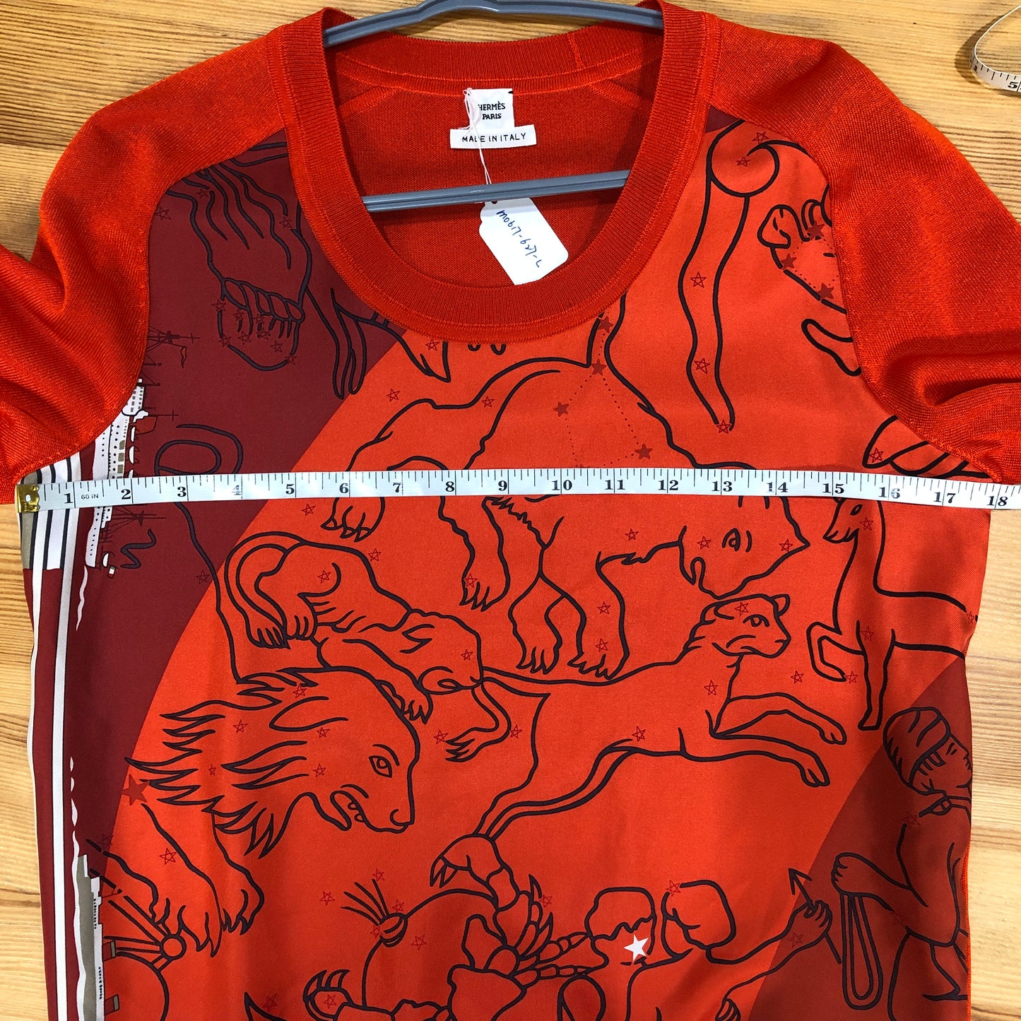 Hermes Feu Red Silk Short Sleeve Knit Top Size 36