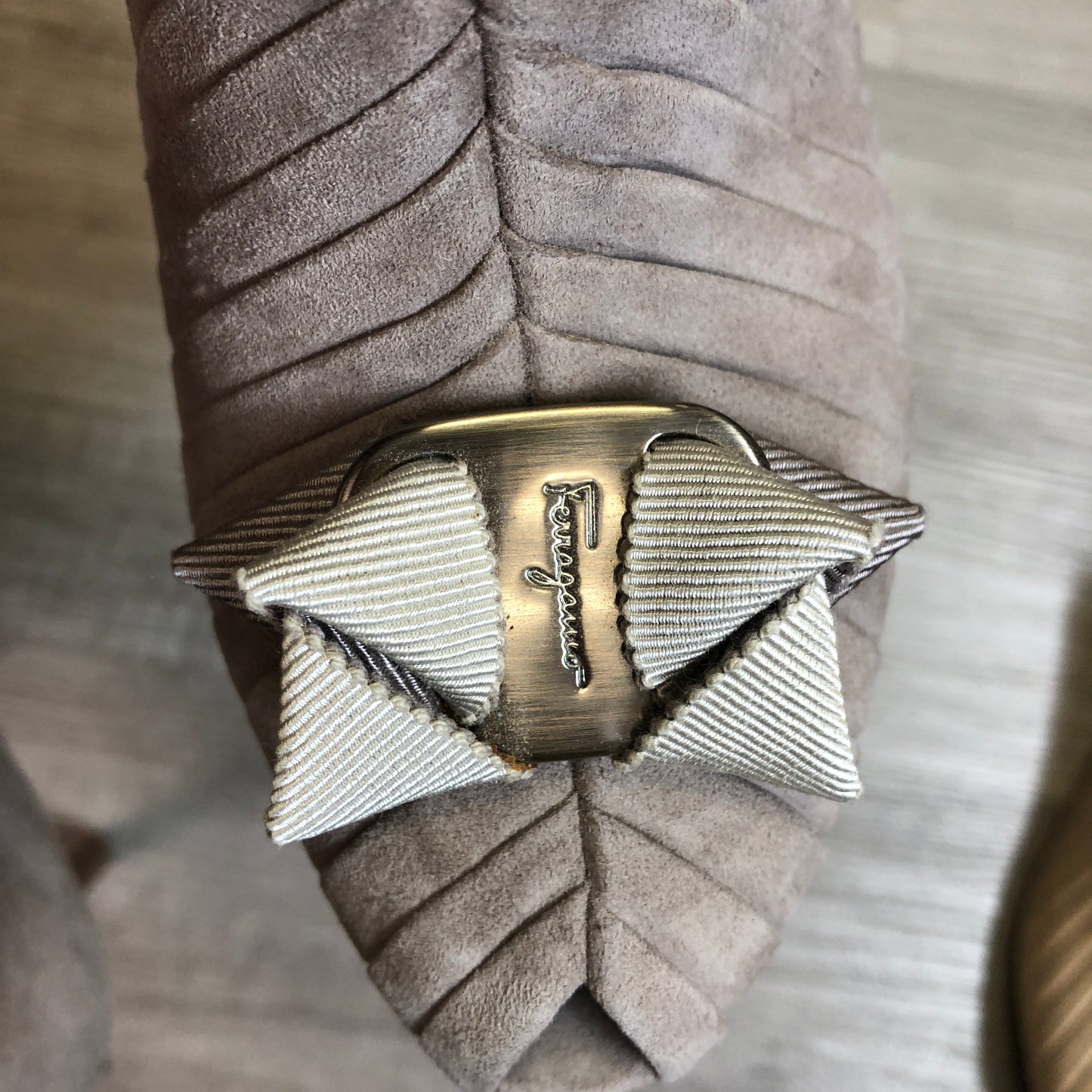 Salvatore Ferragamo Nude Suede Peep Toe Ankle Booties Size 6.5