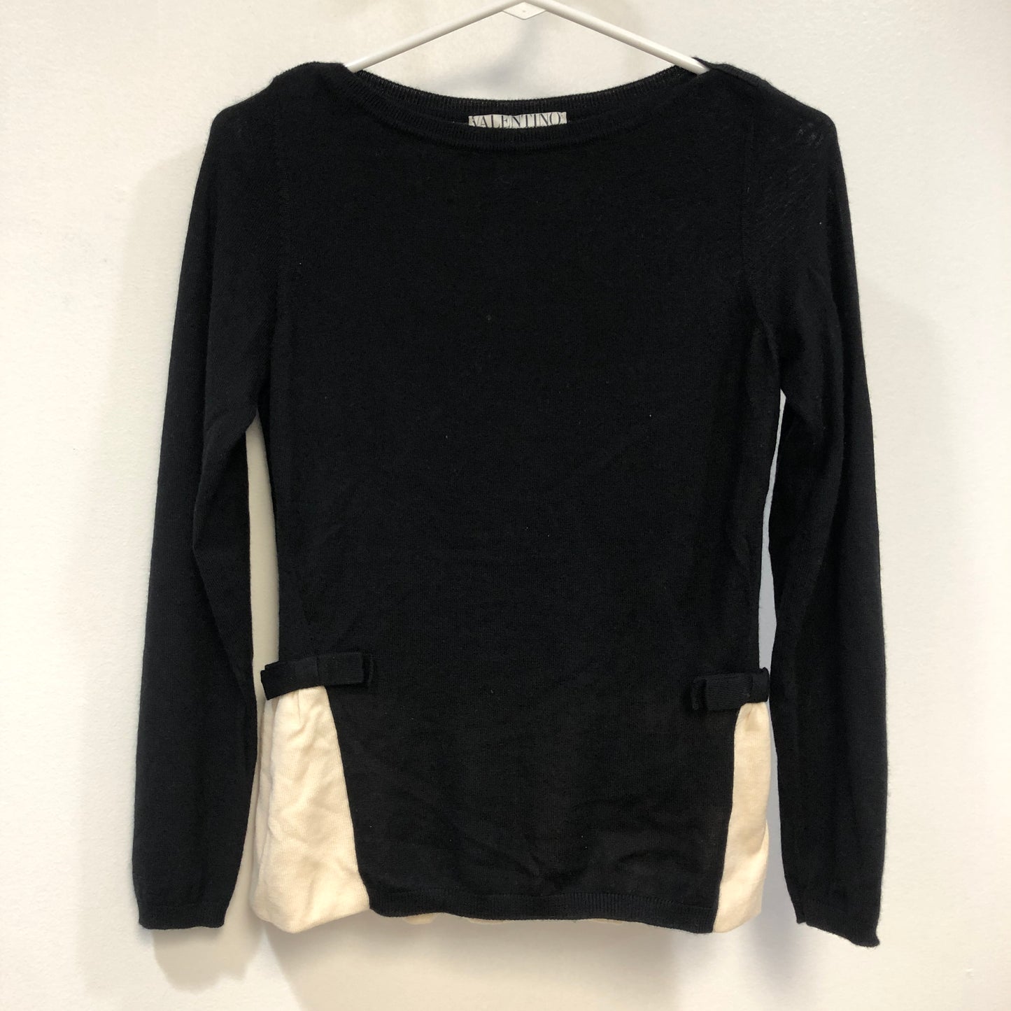 Valentino Black/White Contrast Peplum Long Sleeve Top Size M