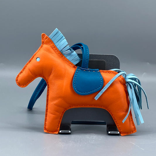 Hermes Rodeo Large Horse Bag Charm Orange & Blue Leather