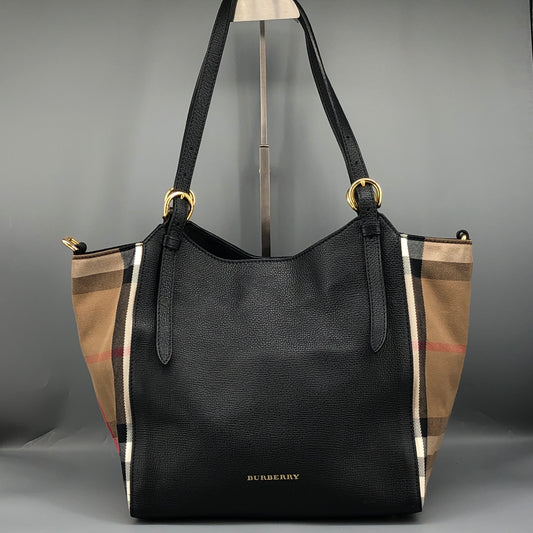Burberry Check and Leather Tote Bag Beige