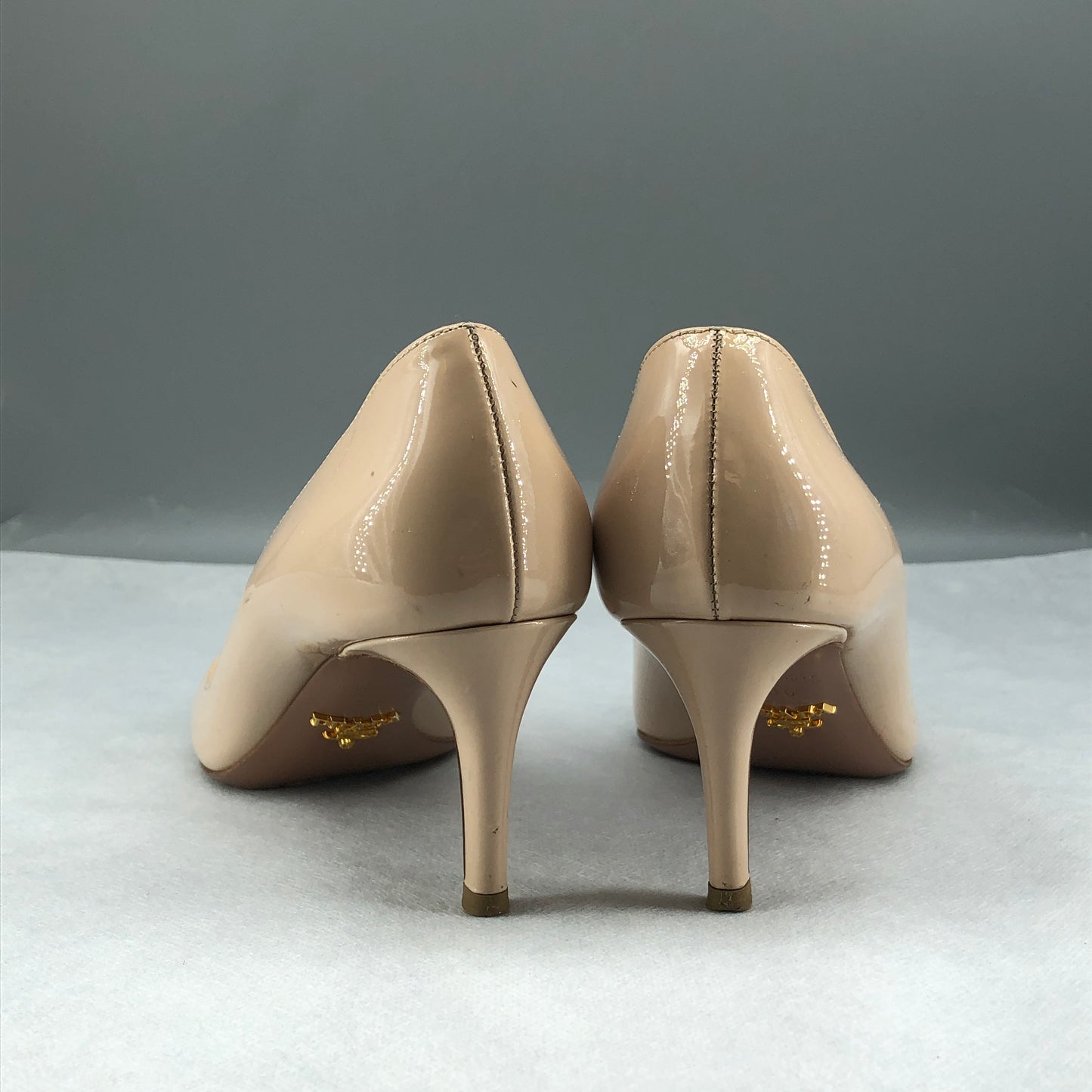 Prada Women's Patent Leather Pointed Toe Stiletto Pumps Beige Size 36