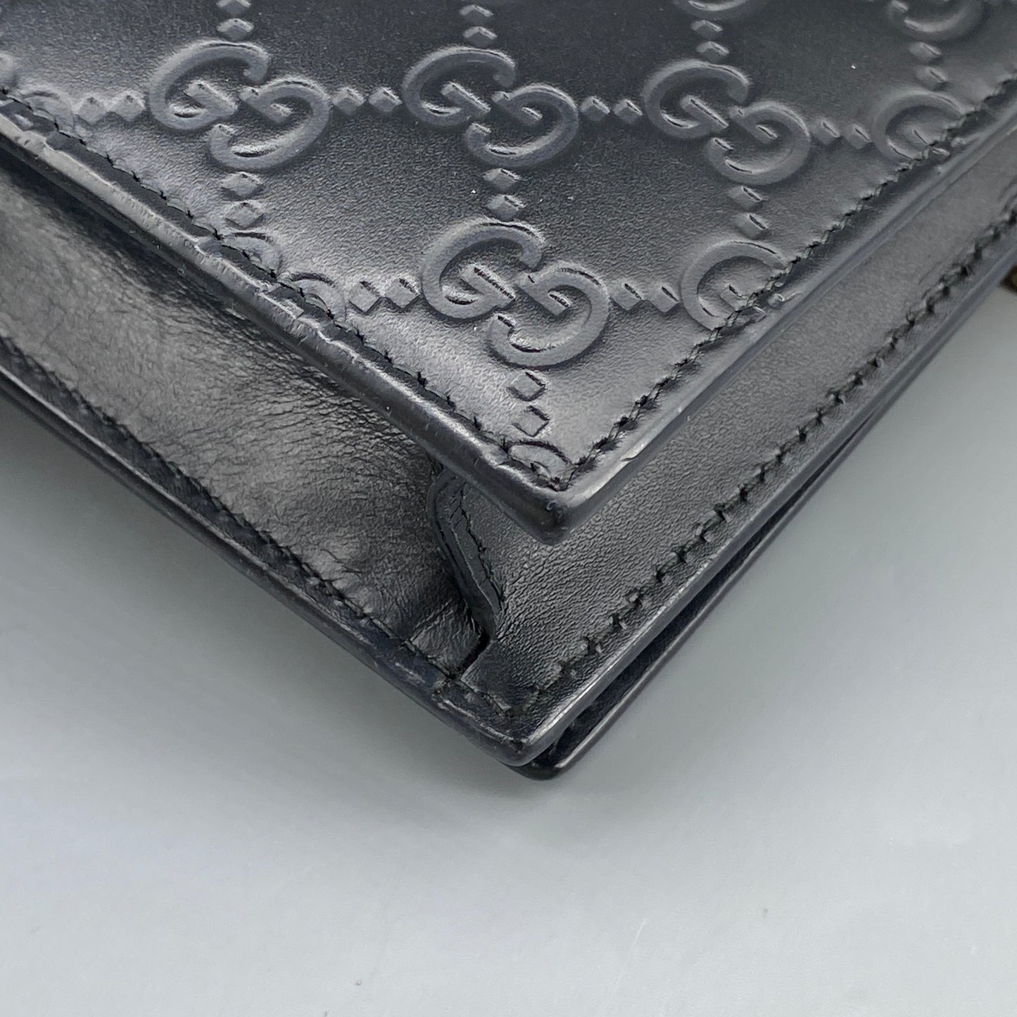 Gucci Black GG Embossed Chain Wallet Bag
