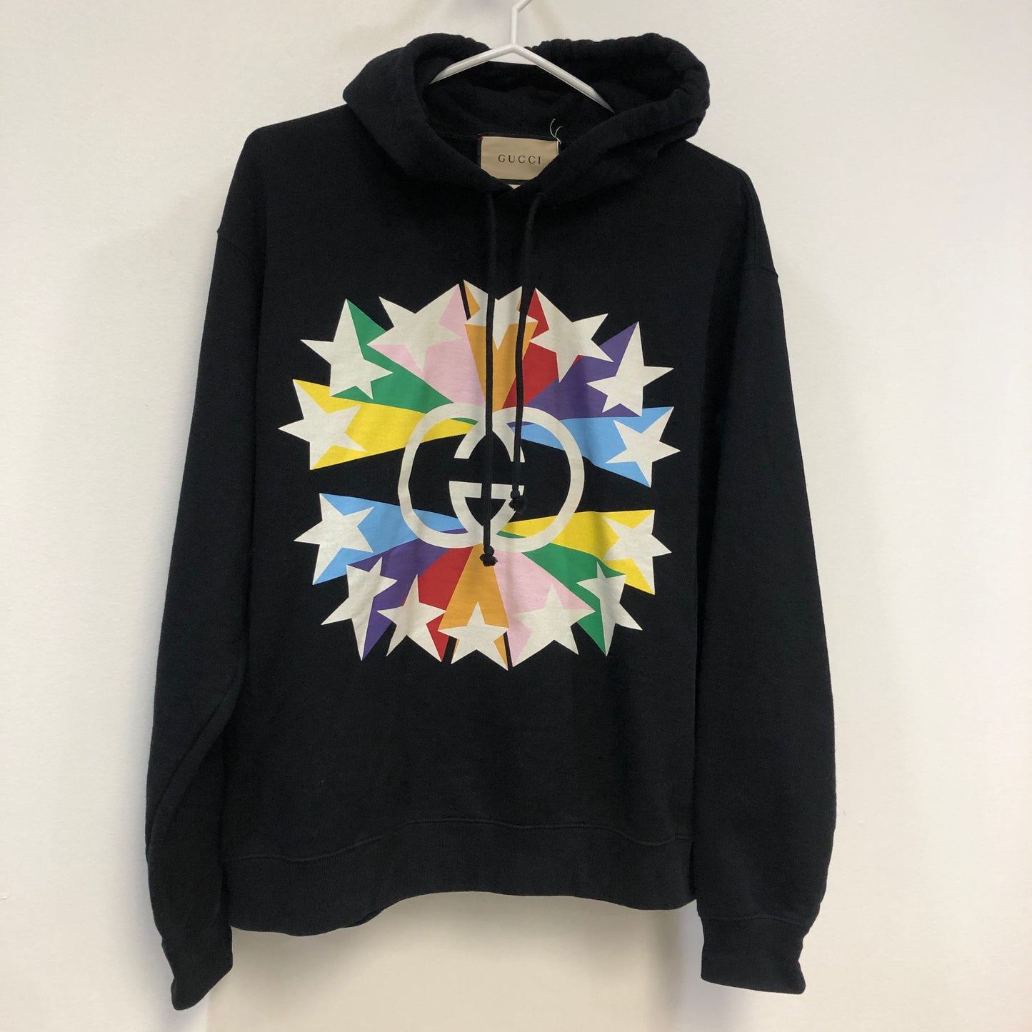 Gucci Interlocking G Rainbow Star Print Hooded Sweatshirt Size S Black