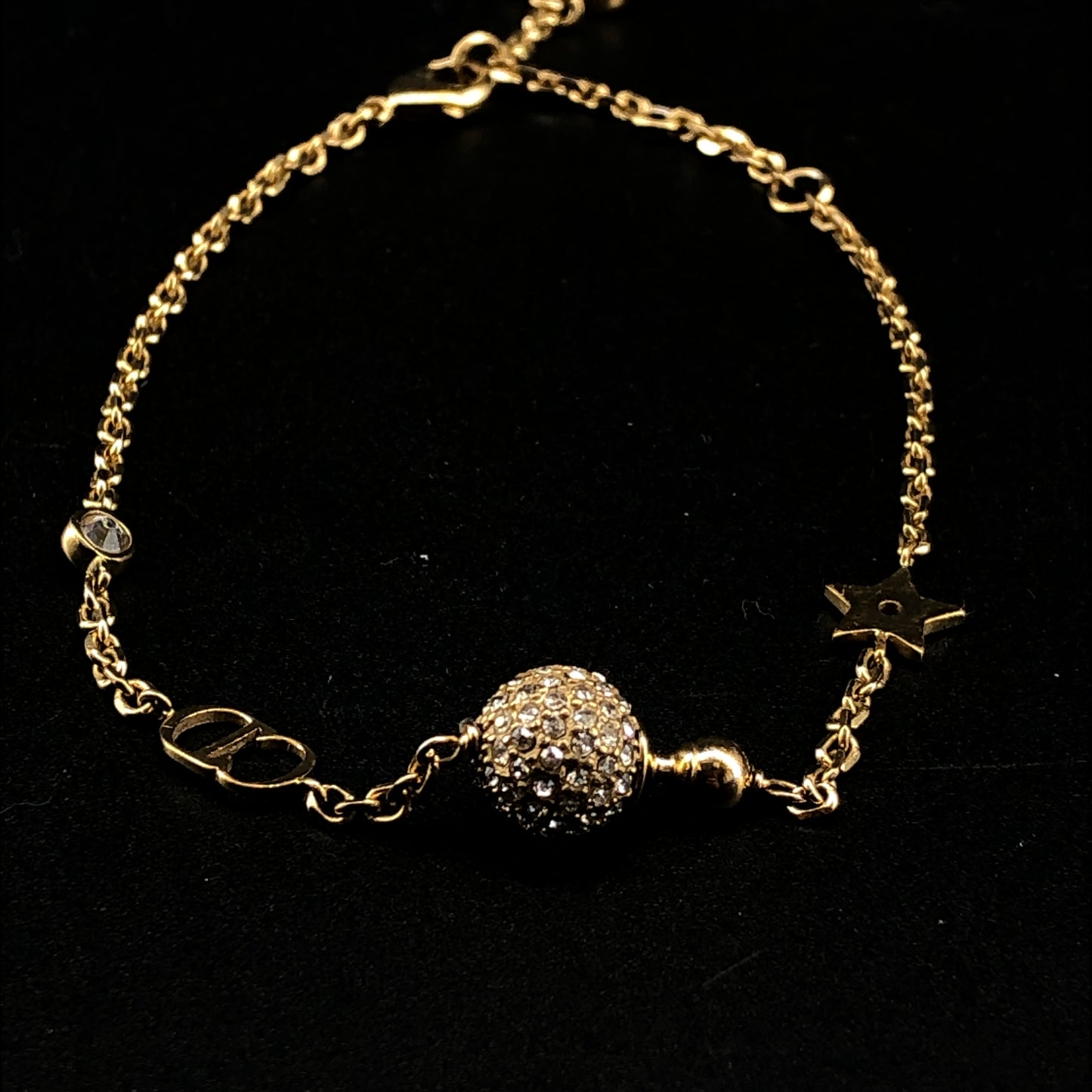 Christian Dior Gold Tone Crystal & Star Charm Bracelet