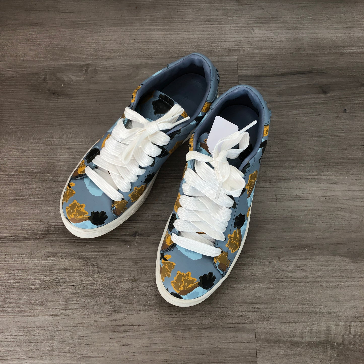 Coach Wome's Floral Print Low Top Canvas Sneakers Size 36.5 Blue Gold