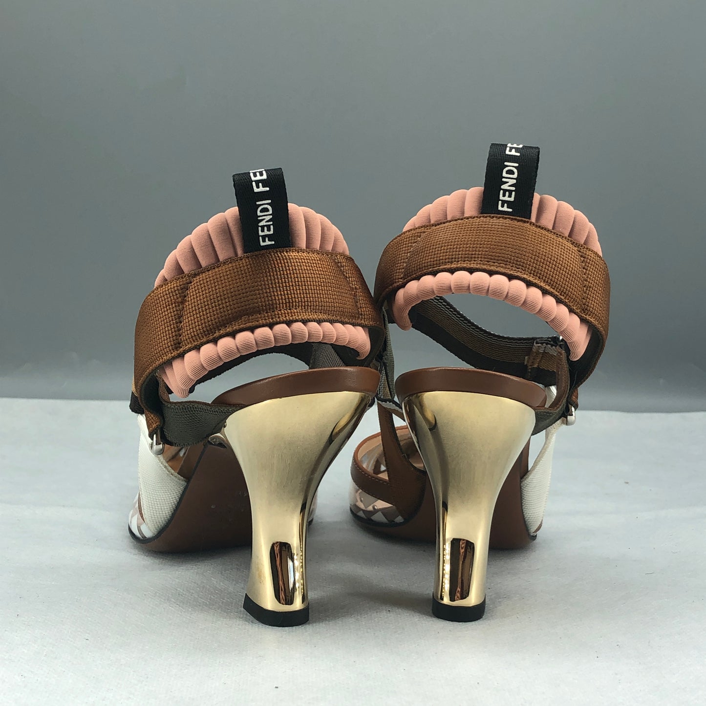 Fendi Logo Strap Pointed Toe Heels Size 36.5 Women Brown