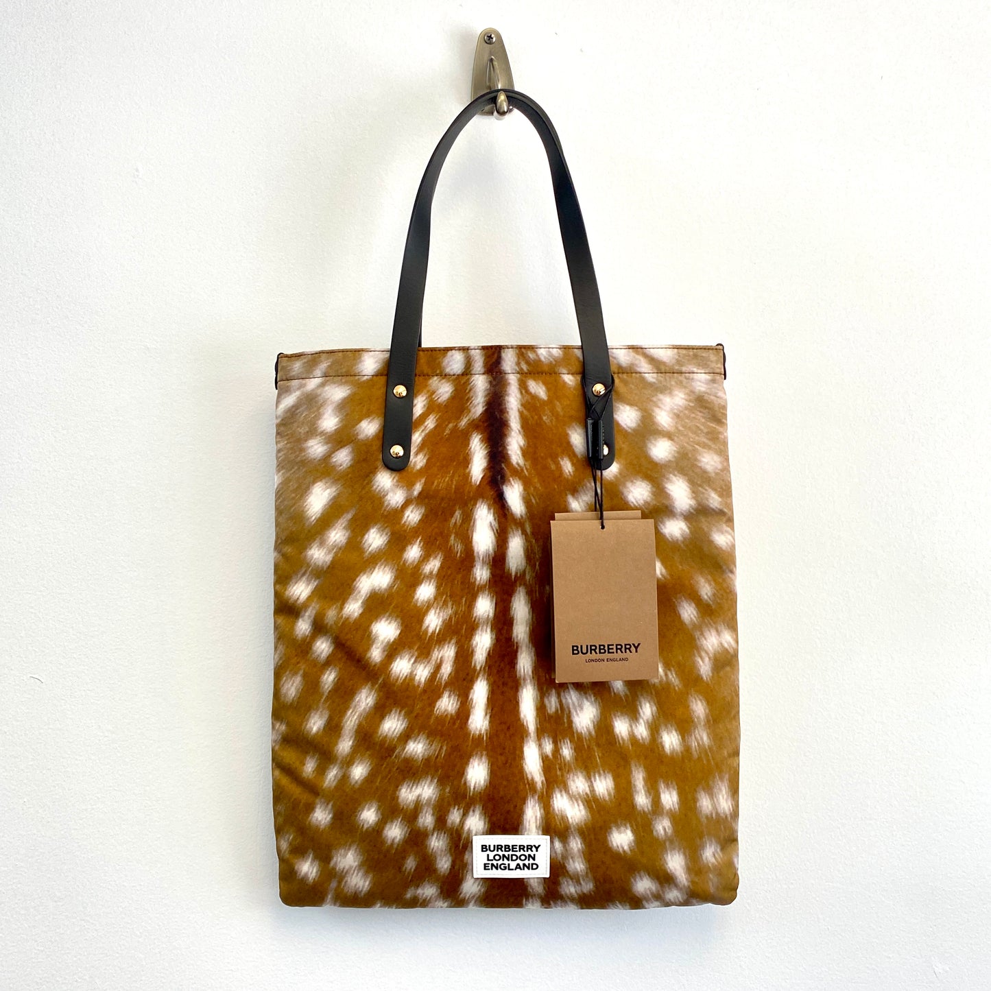 Burberry Tan Deer Print Canvas Tote Bag