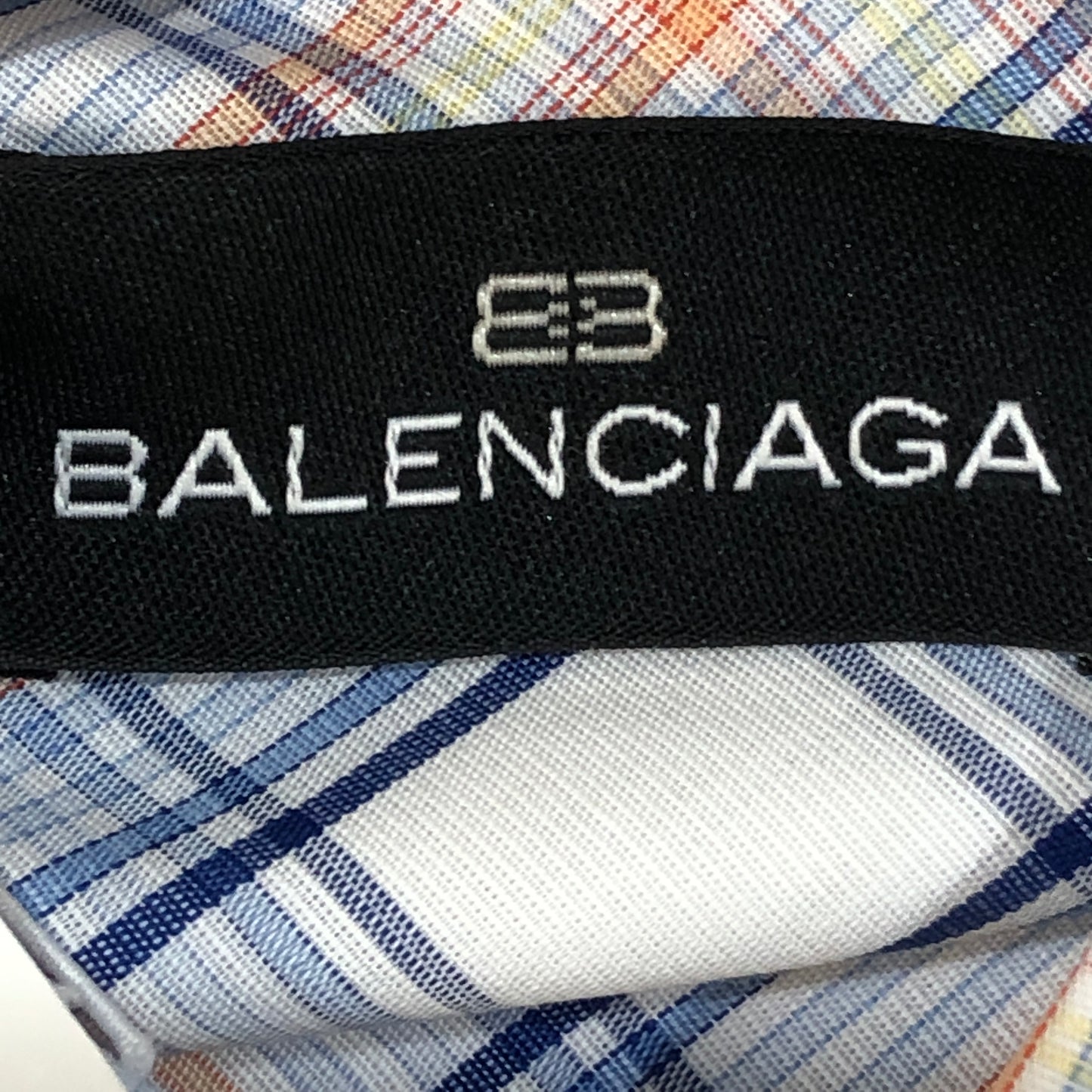 Balenciaga Blue Yellow White Plaid Short Sleeve Button Shirt US Size 6