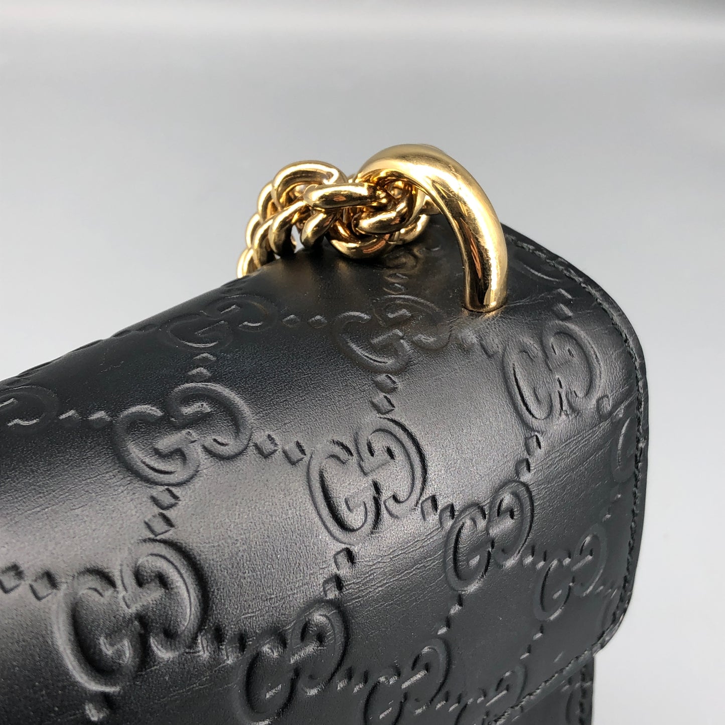 Gucci Black GG Embossed Leather Padlock Shoulder Bag