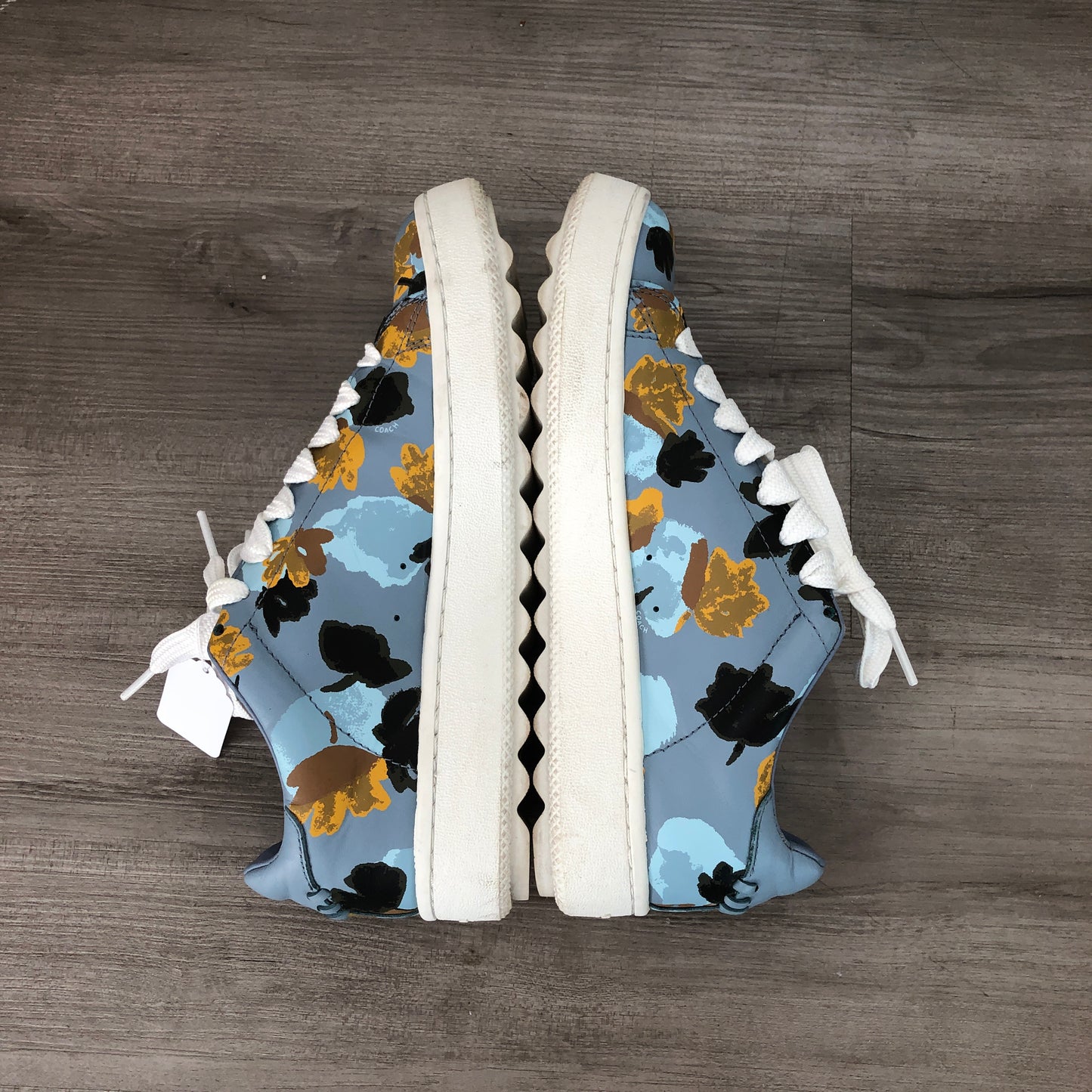 Coach Wome's Floral Print Low Top Canvas Sneakers Size 36.5 Blue Gold