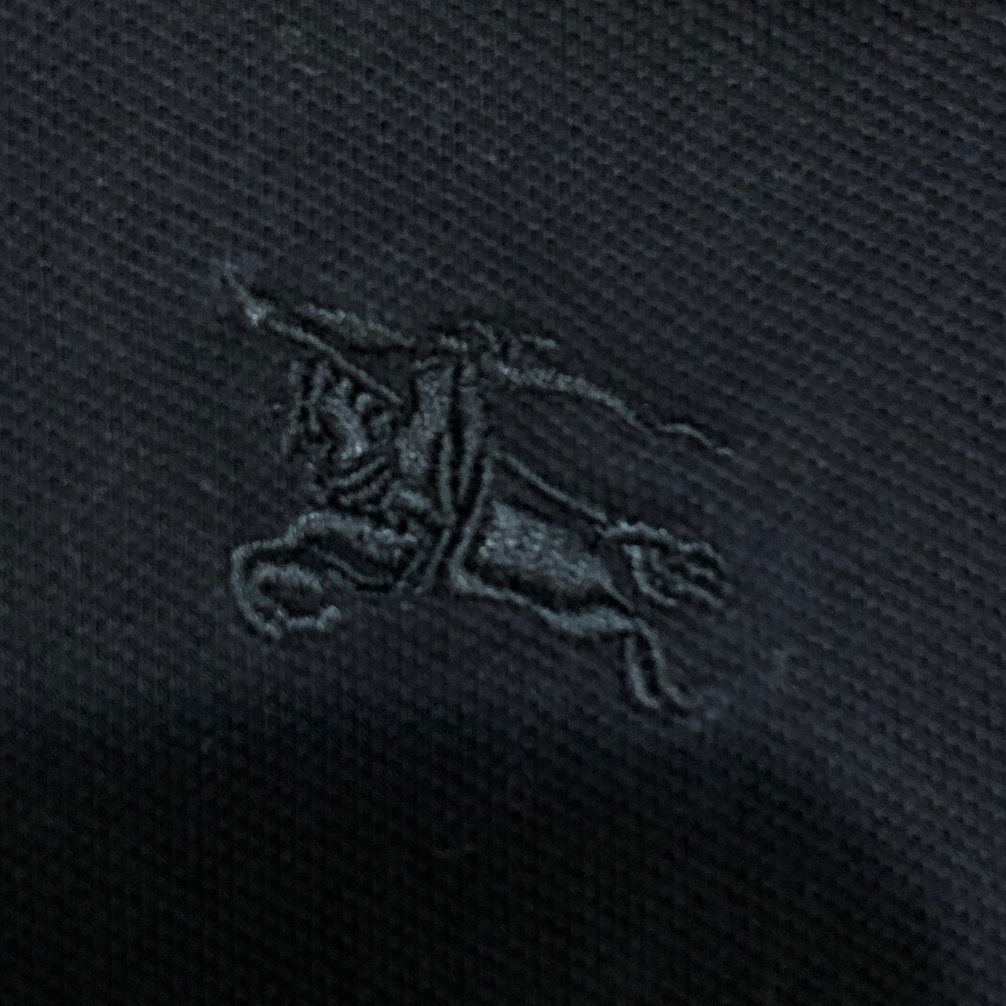 Burberry Horse Embroidery Ruched Sleeve Zip Polo T-Shirt Size S Black