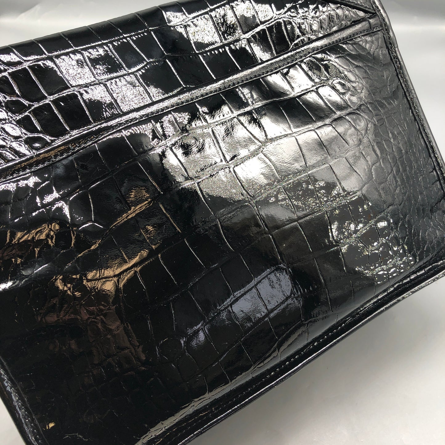 Saint Laurent Patent Crocodile Embossed Medium Niki Chain Satchel Bag