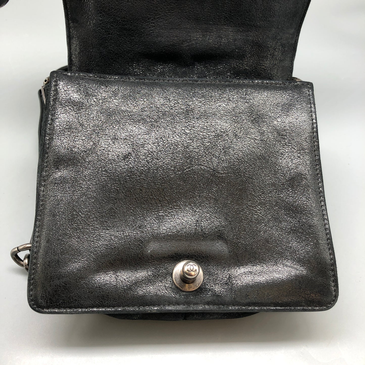 Chanel Black shiny suede nubuck iridescent leather Leather Mini Boy Bag