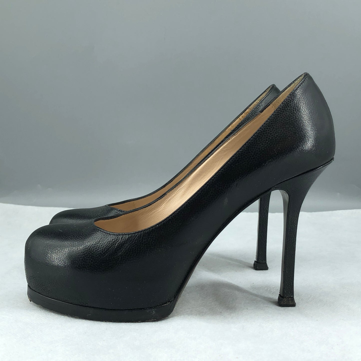 Saint Laurent Black Smooth Calfskin Platform Stiletto Pumps 34.5