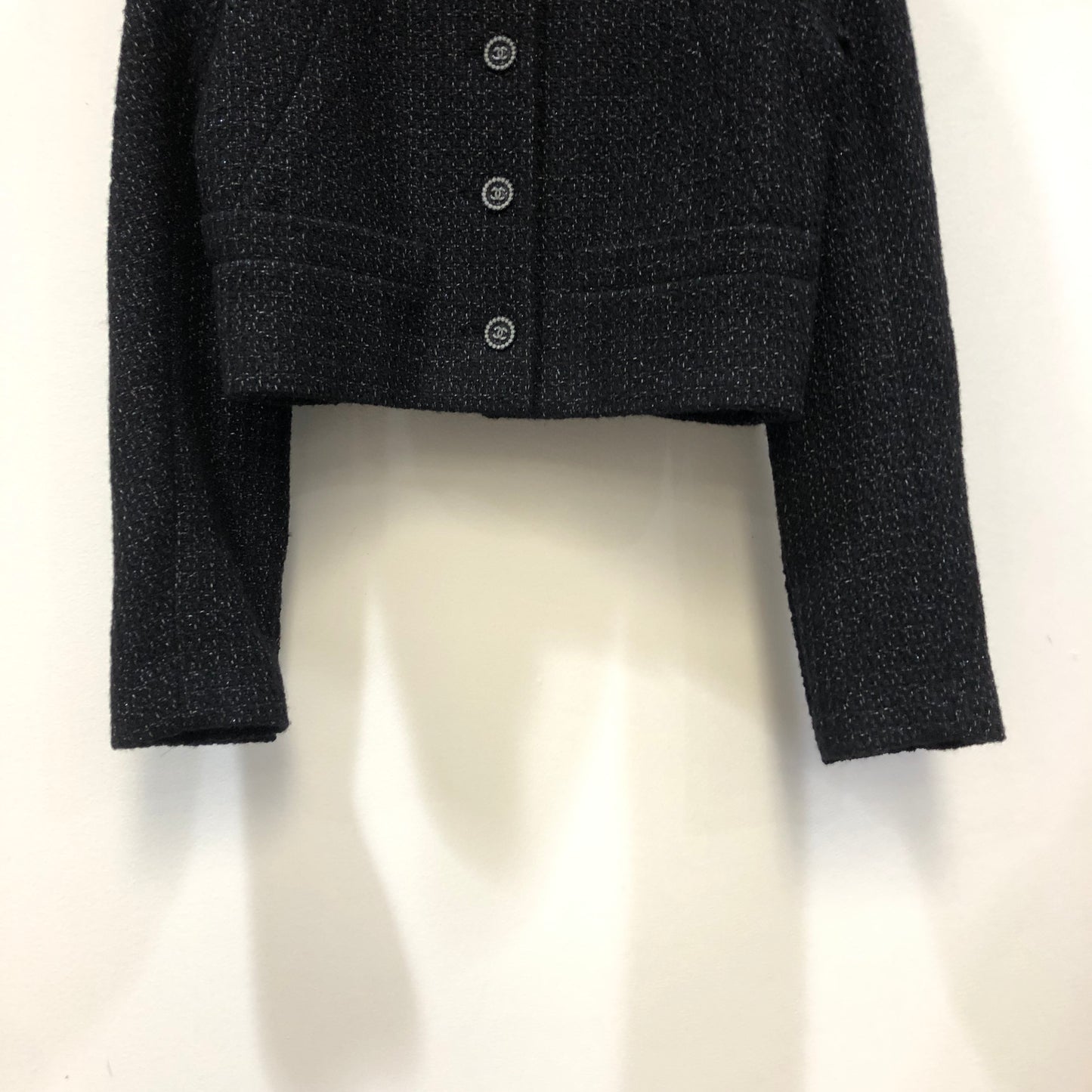 Chanel Black Tweed Cropped Jacket Size 36