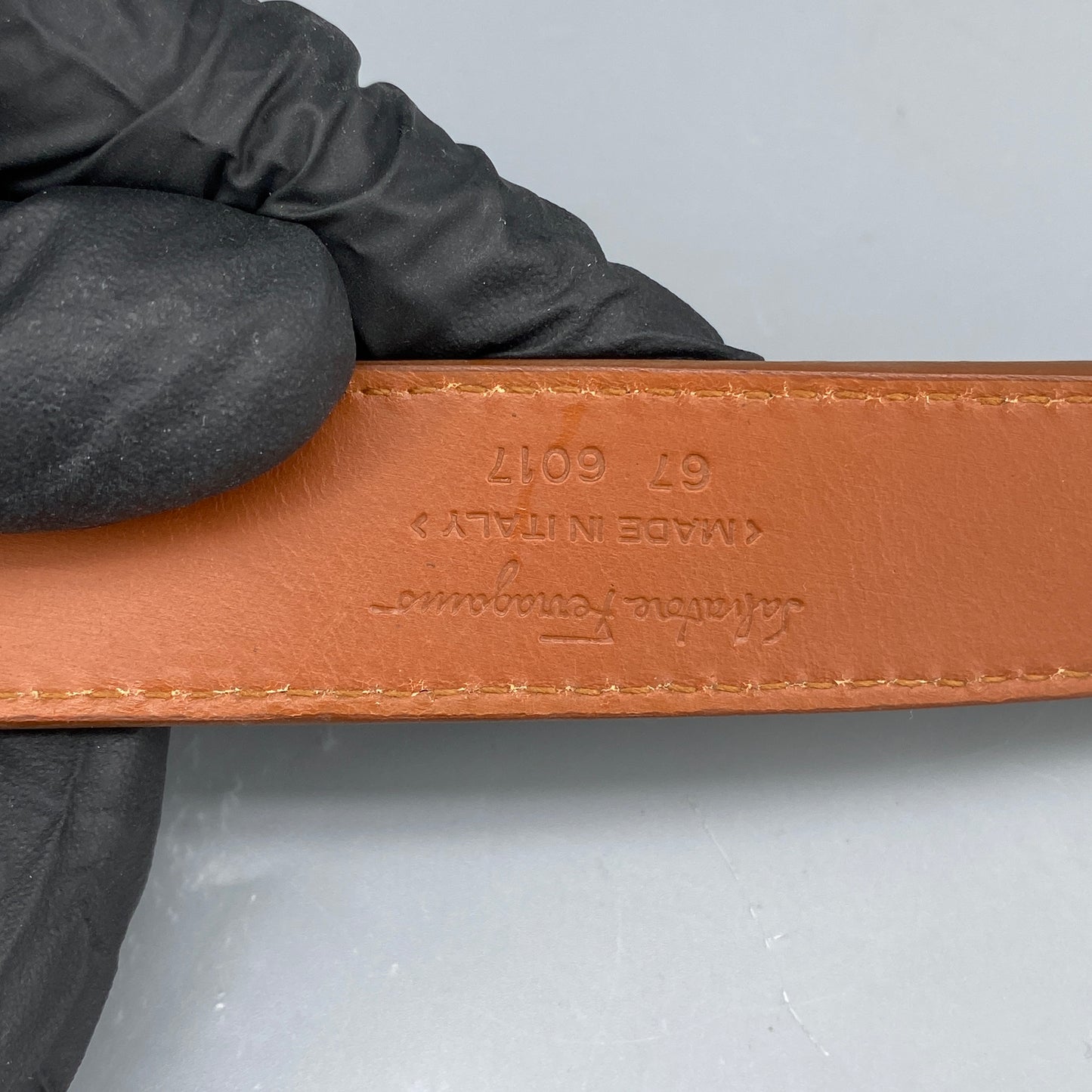 Ferragamo Caramel Embossed Leather Pin Buckle Belt 95cm