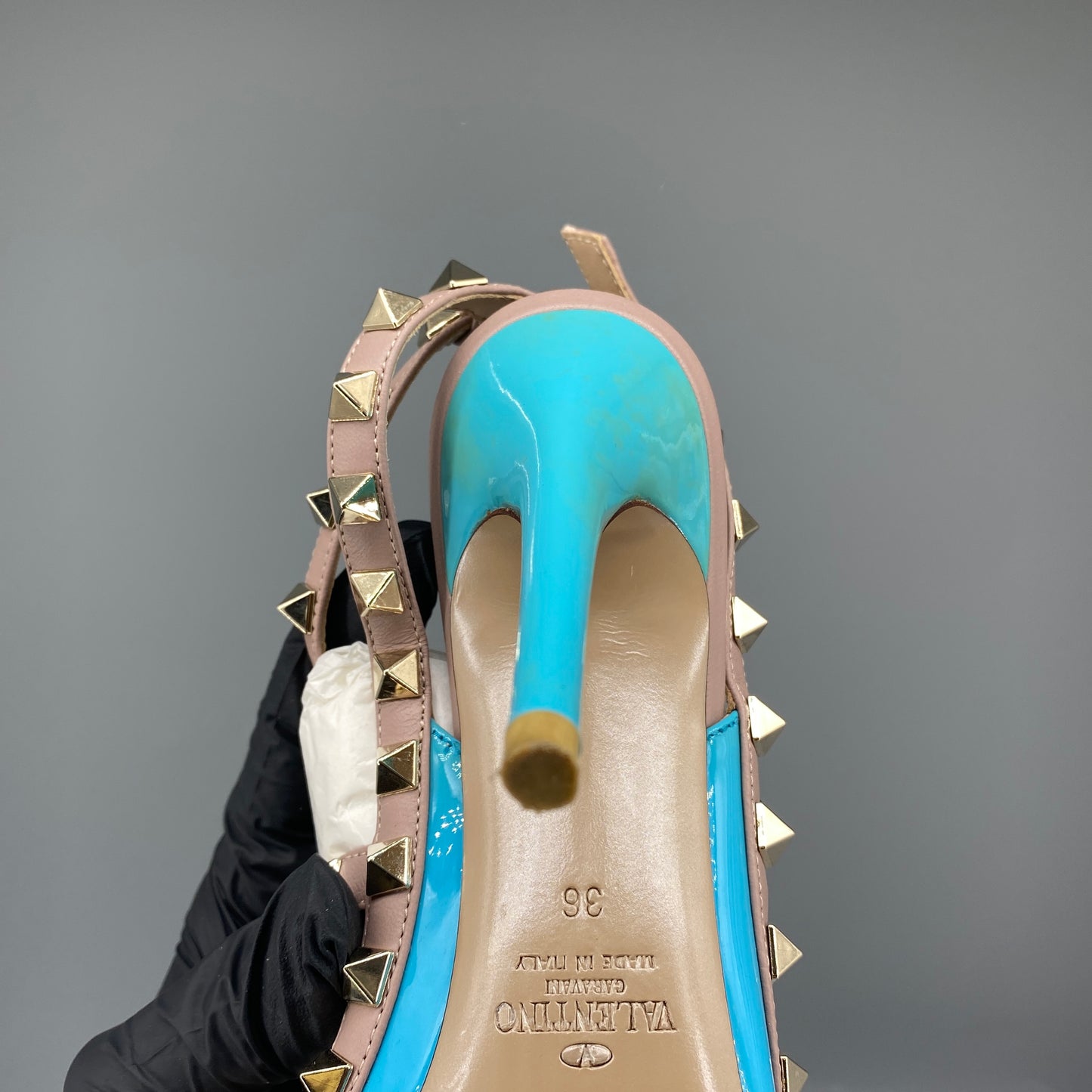 Valentino Women’s Light Blue Rockstud Pointed Toe High Heels Shoes