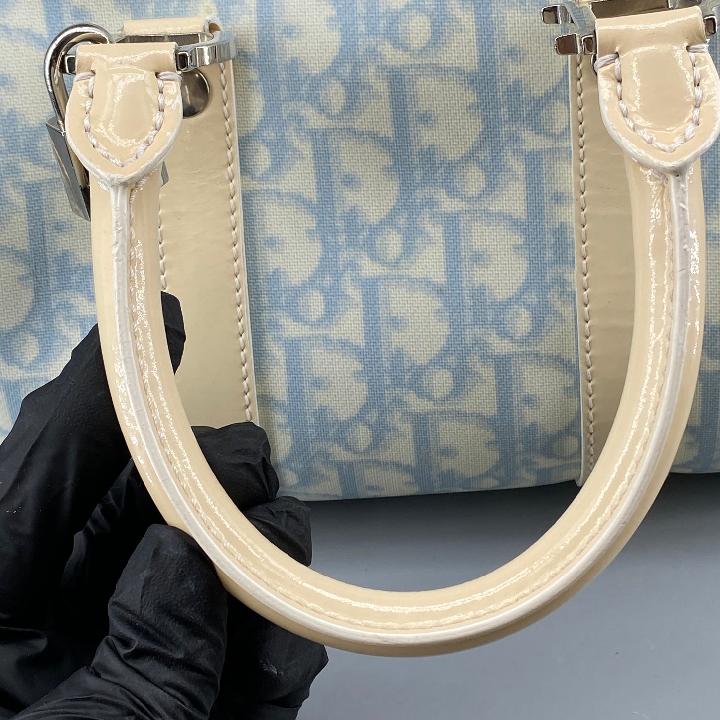 Christian Dior Vintage Oblique Boston Handbag cream/blue