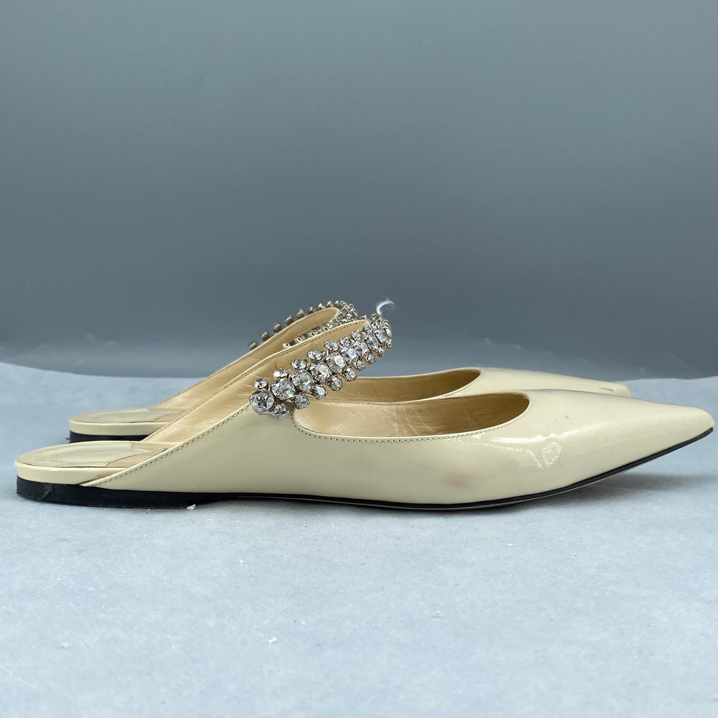 Jimmy Choo Women's Crystal Strap Patent Mules Size 41 Cream