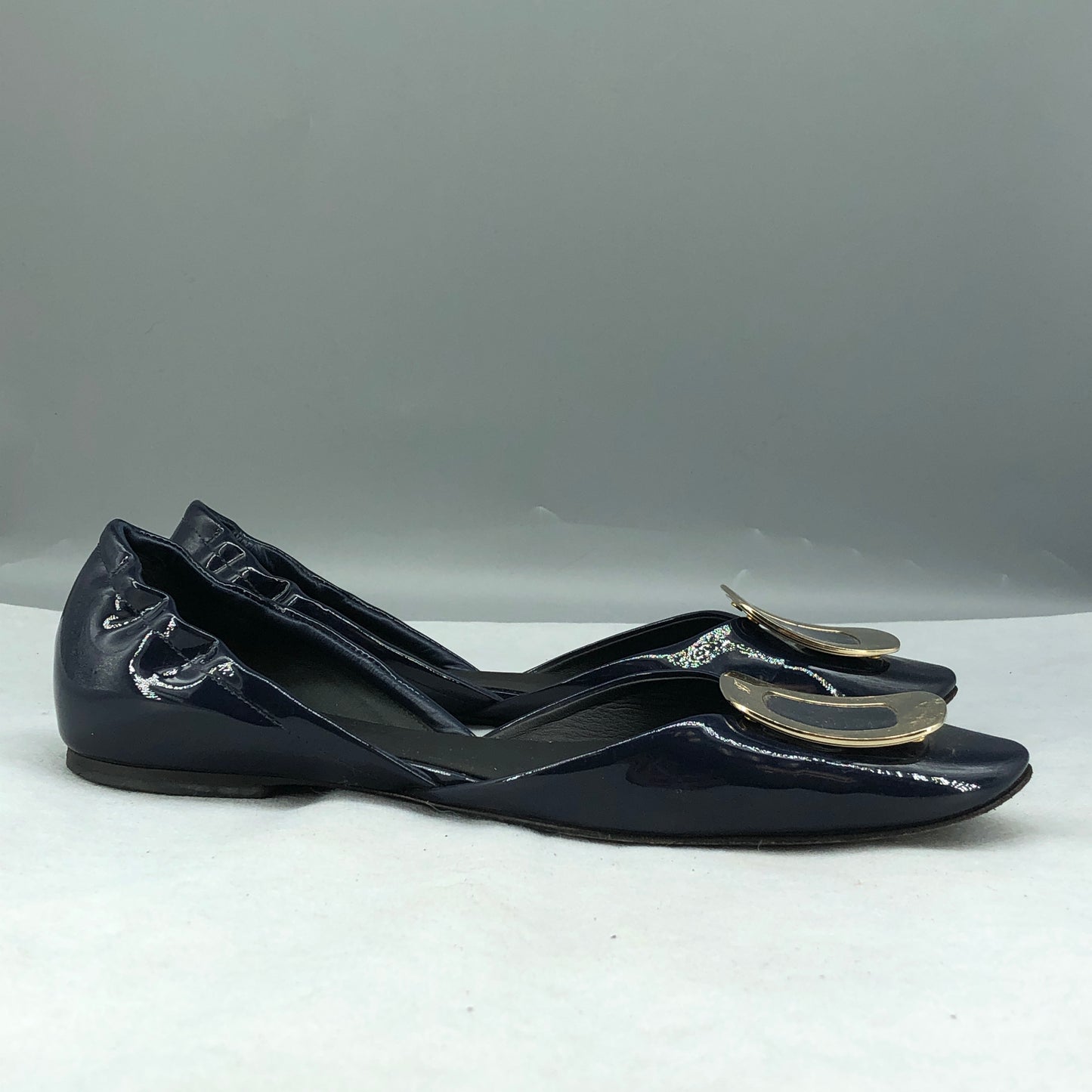 Roger Vivier Patent Leather Buckle Flats Navy Women’s Size 38.5
