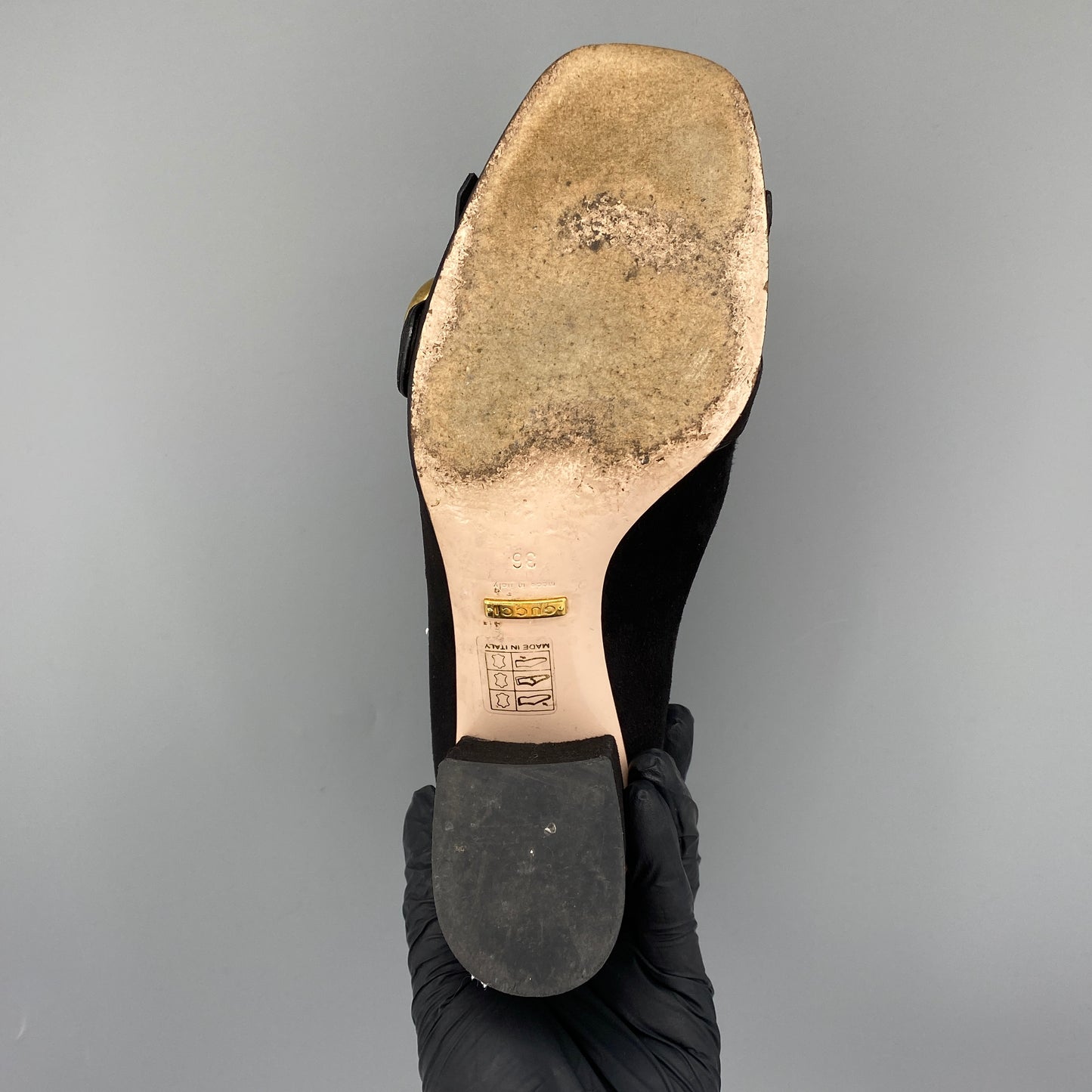 Gucci Suede Double G Tassel Low Heel Shoes Size 36 Black