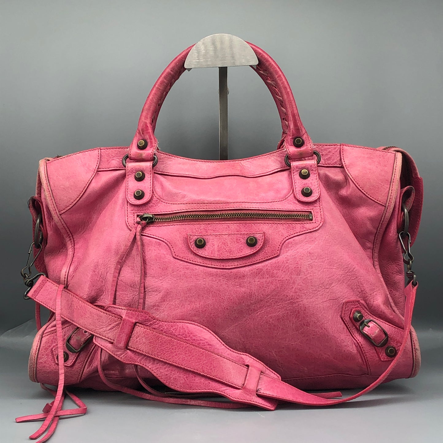 Balenciaga Pink Distressed Leather City Handbag Shoulder Bag