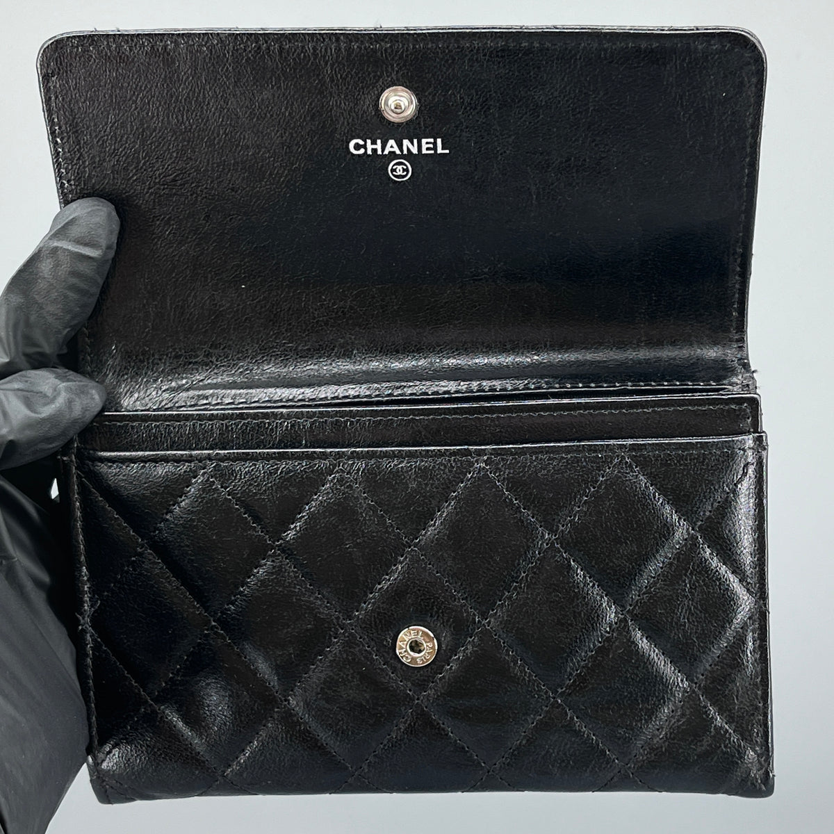 Chanel Black Leather Quilted Long Wallet
