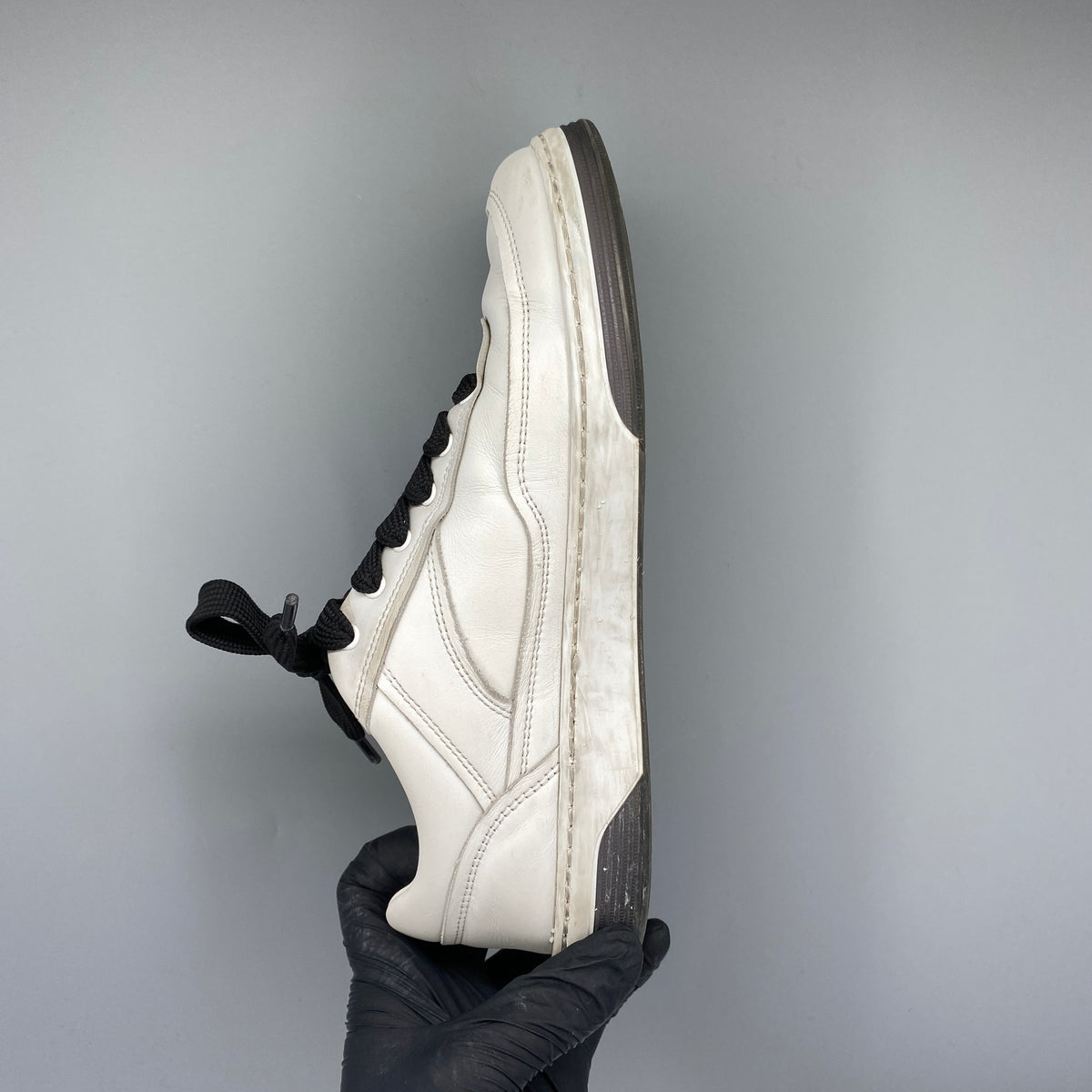 Chanel White Black Leather Lace Up Sneaker Size 37