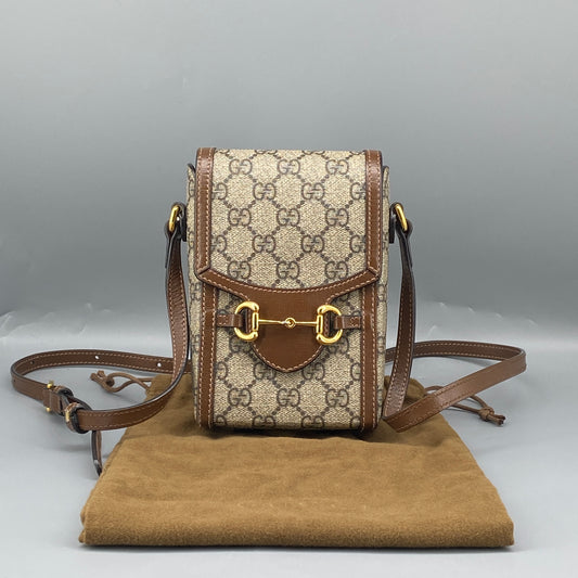 Gucci Beige GG Canvas Horsebit Mini Phone Crossbody Bag