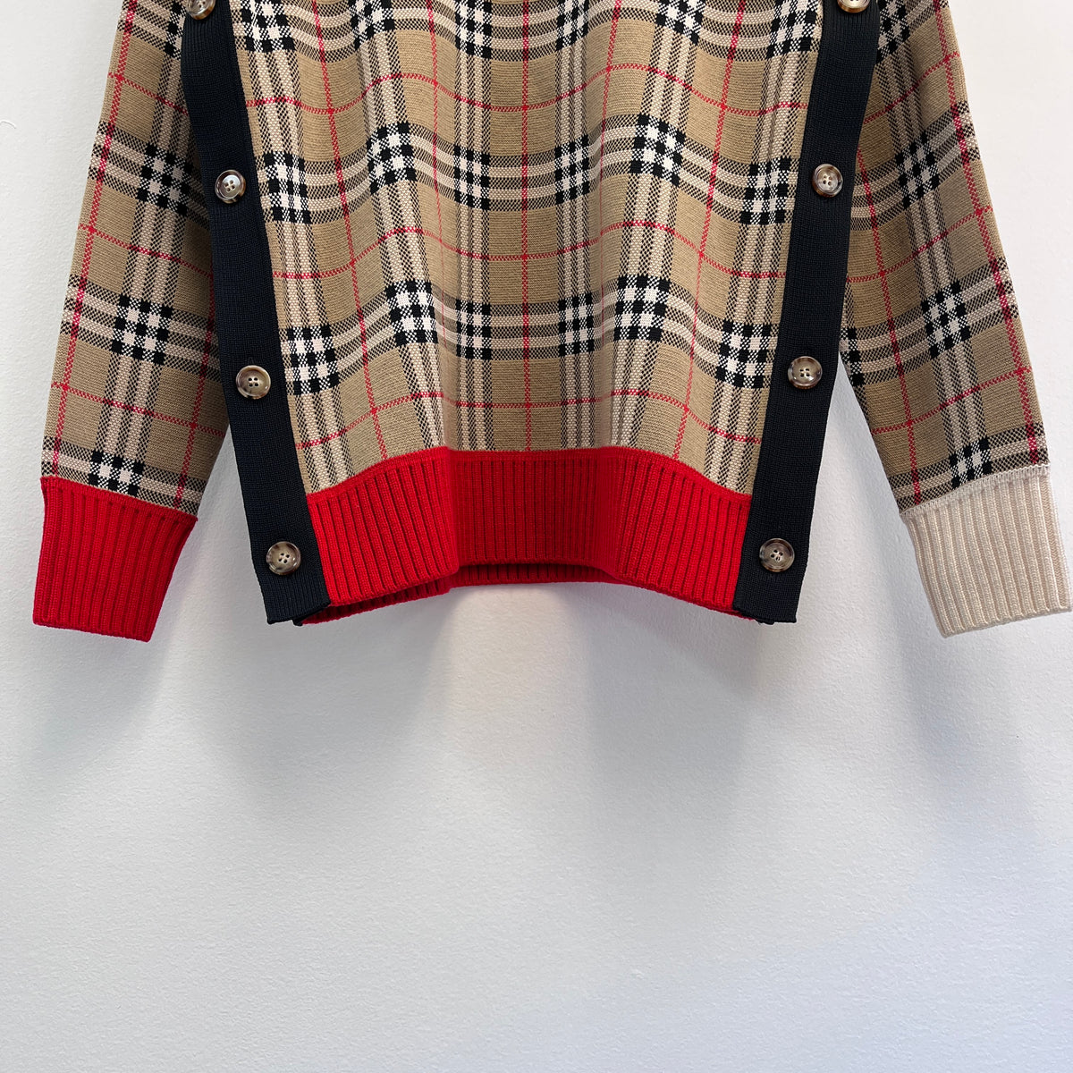 Burberry Tan Vintage Check Crewneck Knit Sweater Size S