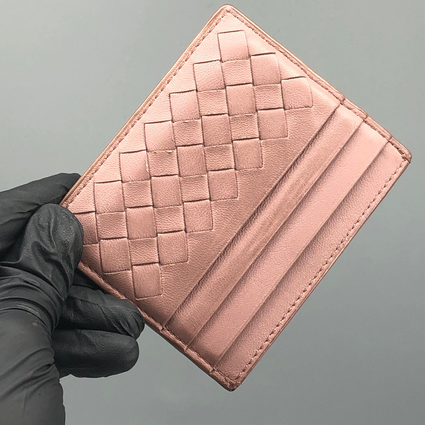 Bottega Veneta Intrecciato Dusty Pink Leather Card Case