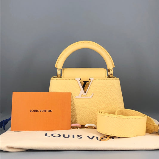 Louis Vuitton Capucines Mini Taurillon Leather Handbag Light Yellow