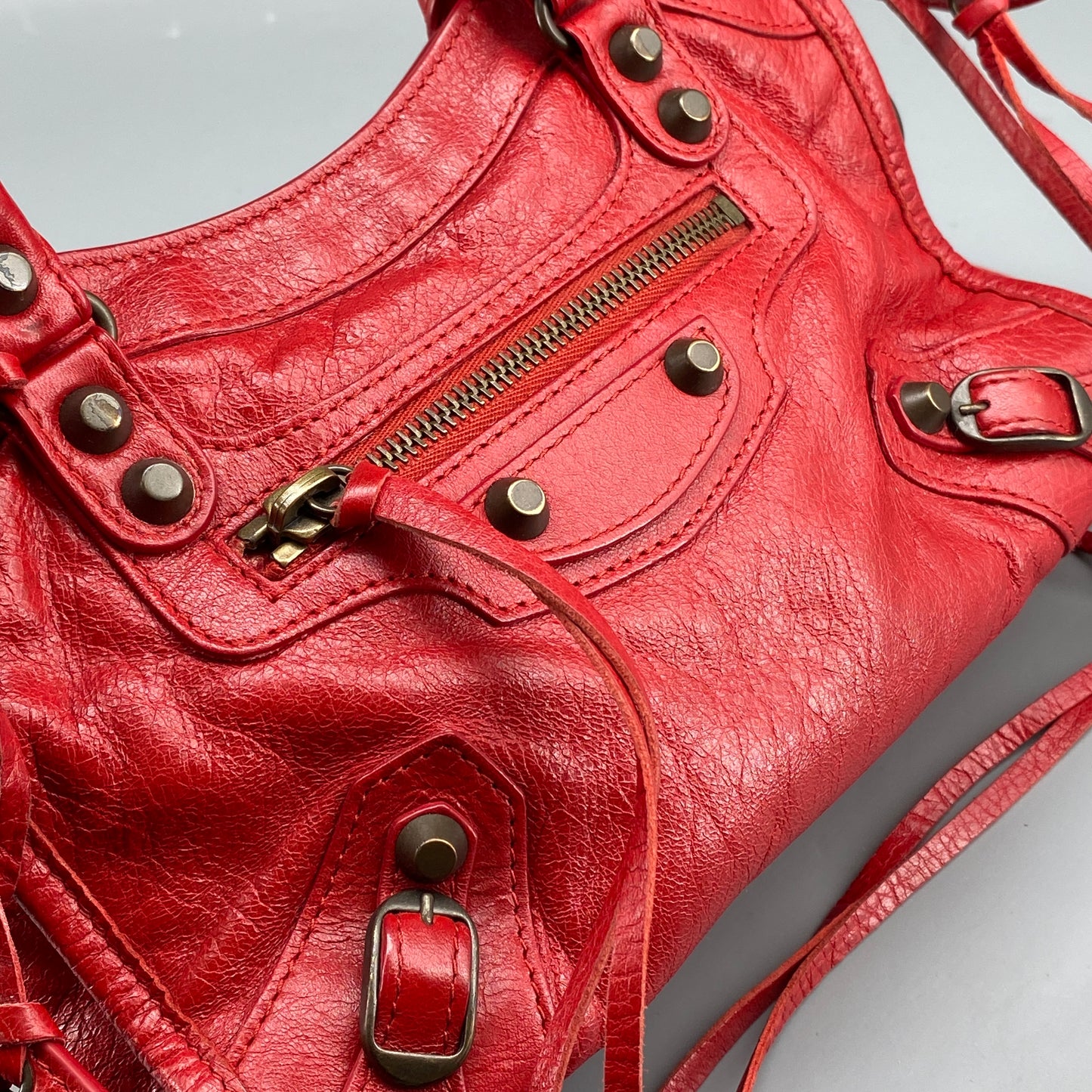 Balenciaga Red Lambskin Mini City Handbag
