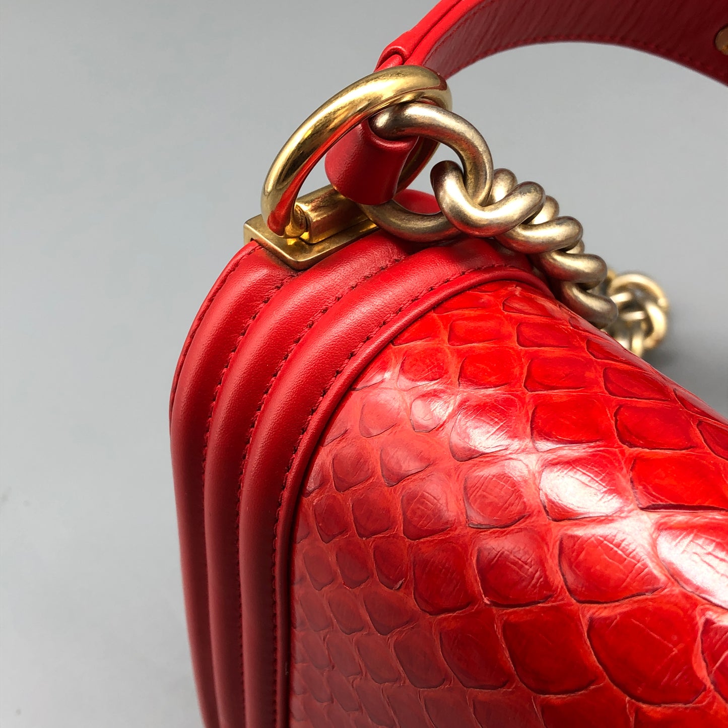 Chanel Small Red Python Leather Boy Flap Bag