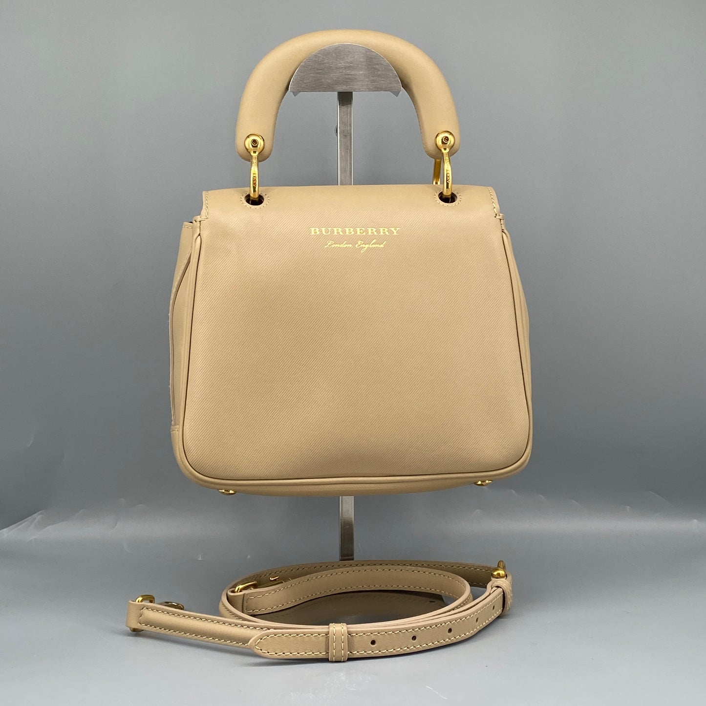 Burberry Beige Leather Top Handle Crossbody Bag