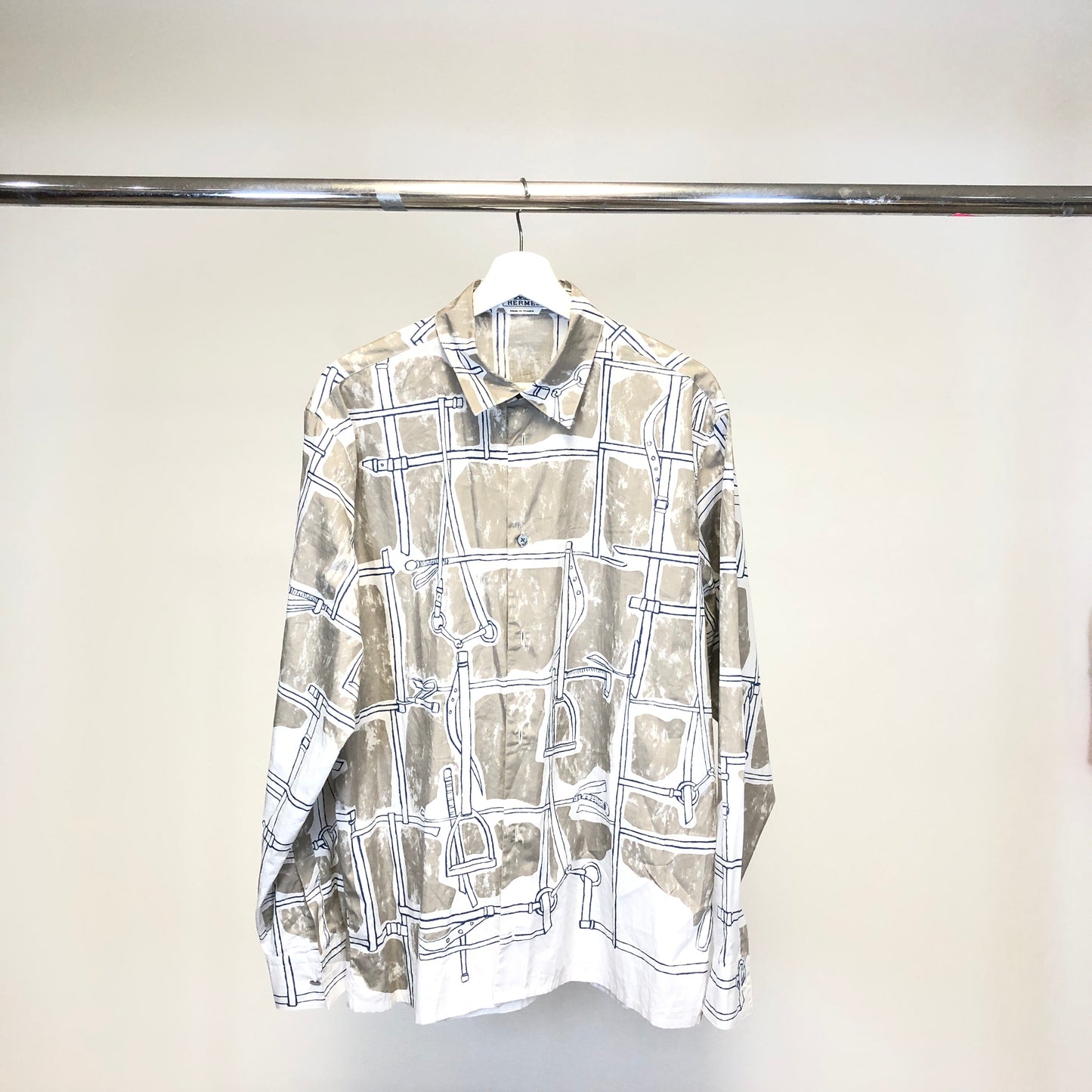 Hermes Silk Print Long-Sleeve Shirt Size 41