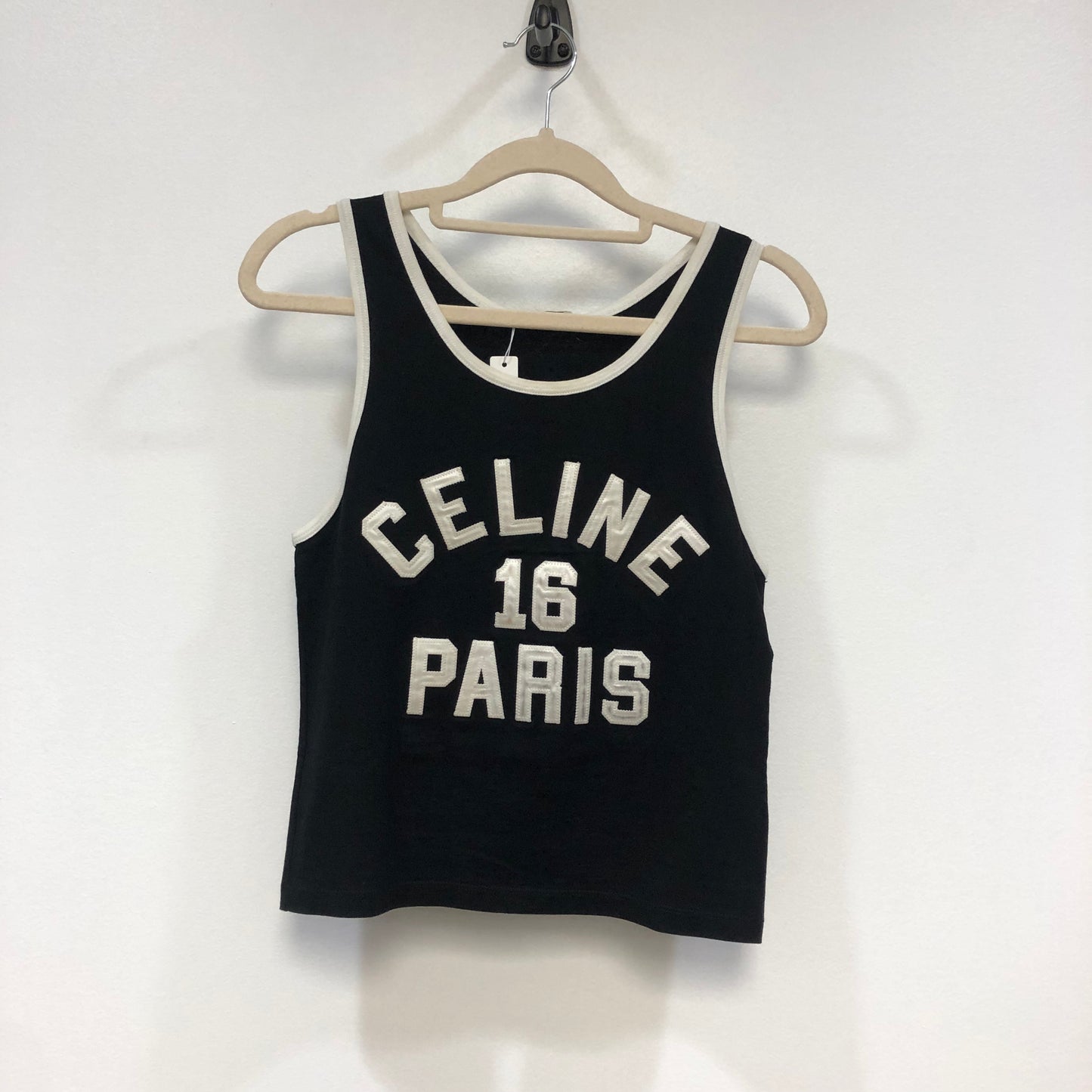 Celine Black Cotton Jersey “Celine 16 Paris” Tank Top