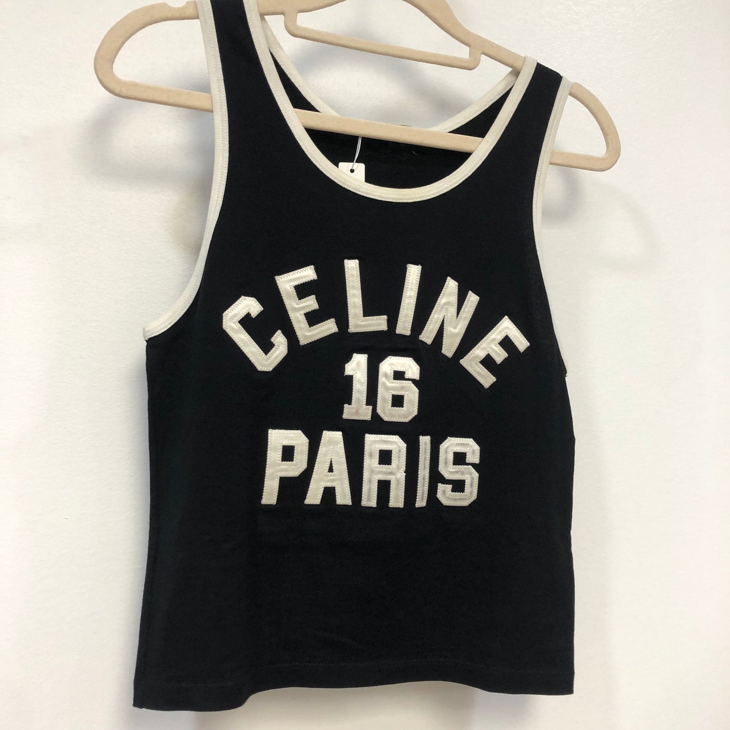 Celine Black Cotton Jersey “Celine 16 Paris” Tank Top