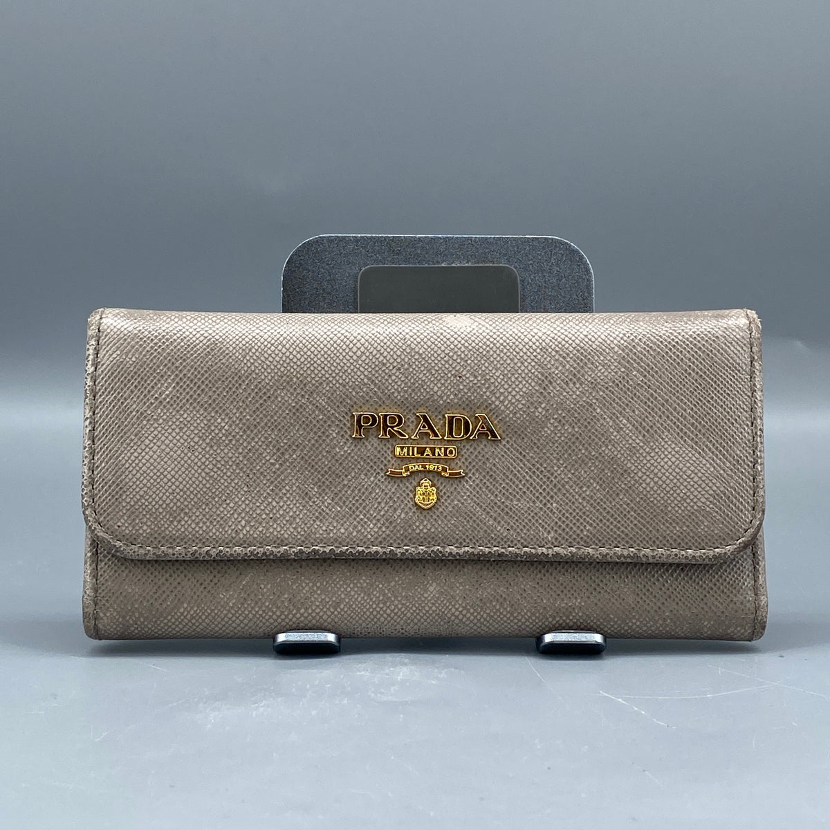 Prada Grey Saffiano Leather Key Wallet
