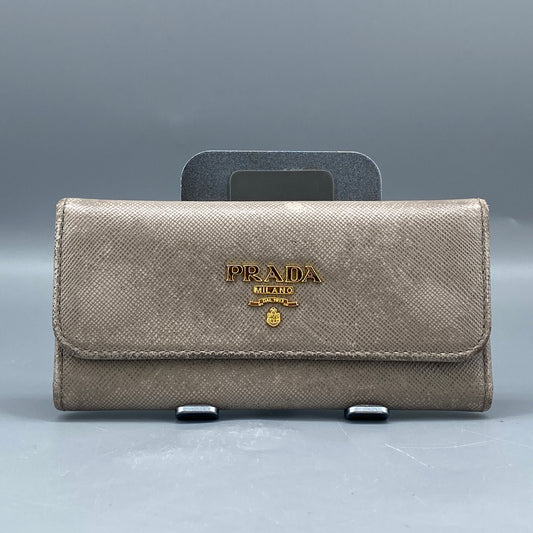 Prada Grey Saffiano Leather Key Wallet