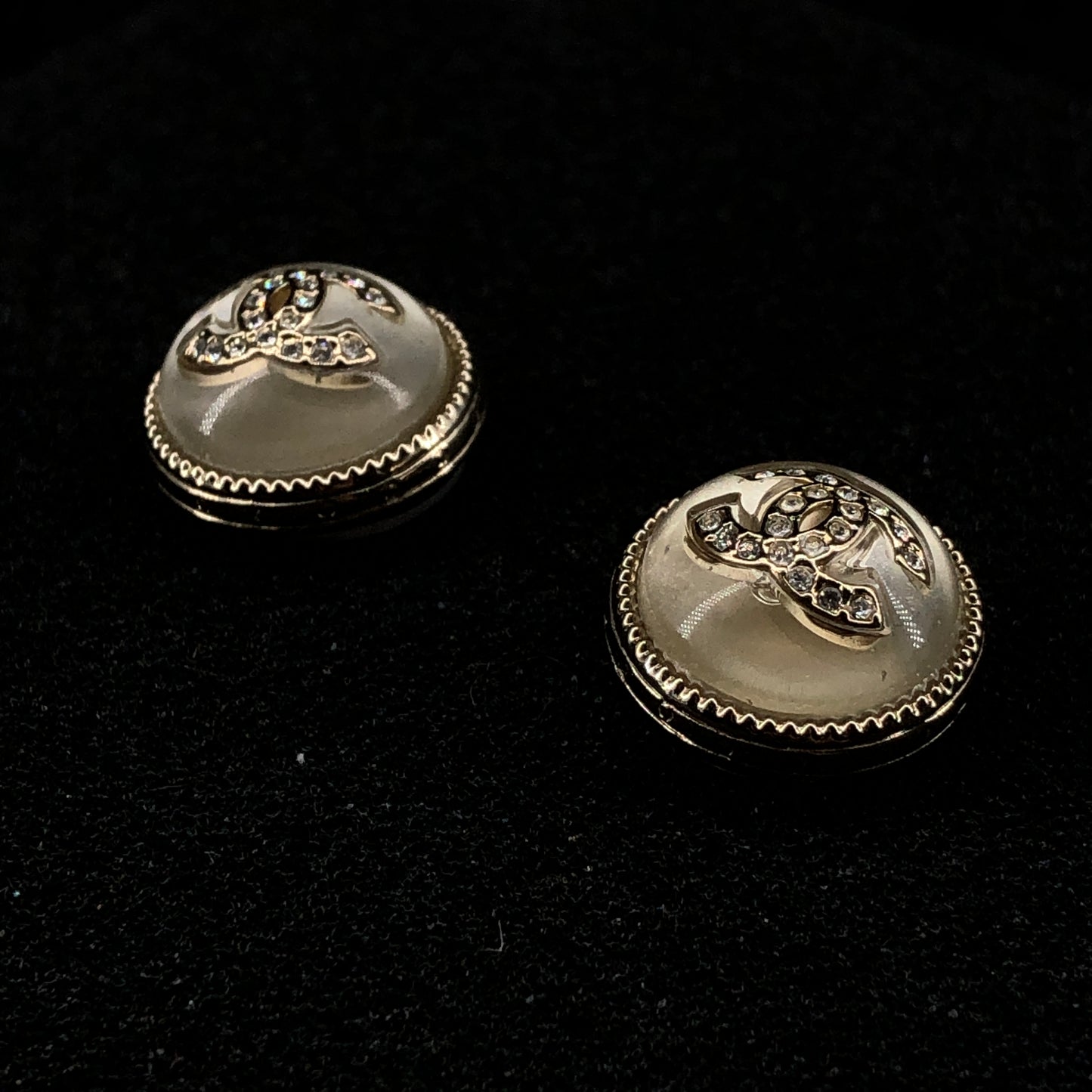 Chanel Round Double CC Stud Earrings Gold Tone 2022
