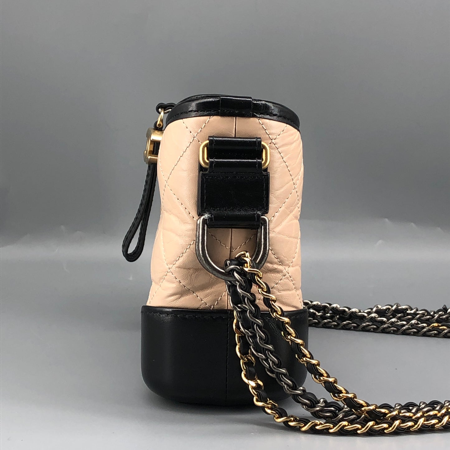 Chanel Aged Calfskin Quilted Small Gabrielle Hobo Beige Black