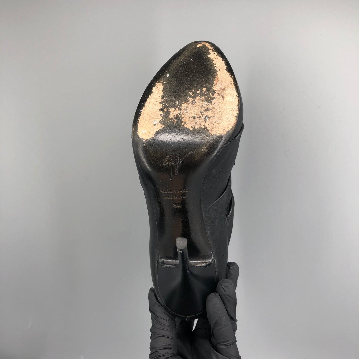 Giuseppe Zanotti Black Ruched Leather Front Zip Pointed Stiletto Pumps 36