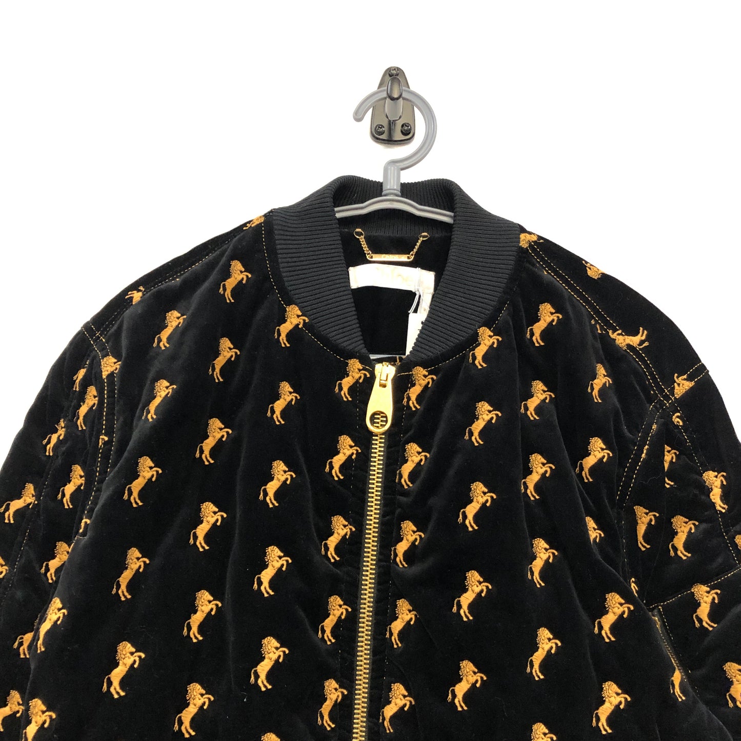 Chloe Black Allover Print Zip-up Bomber Jacket Size 34