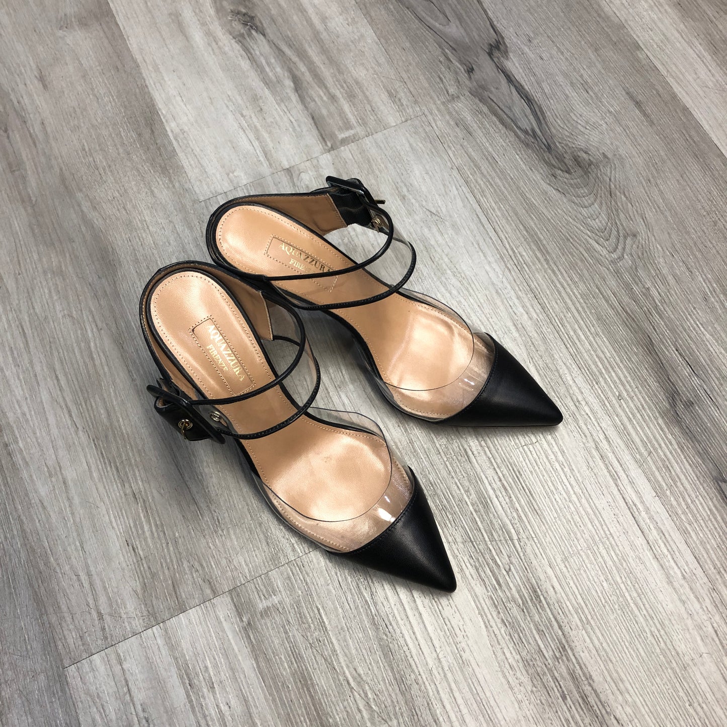 Aquazzura Pointed-Toe PVC & Leather Ankle-Strap Pumps 36 black